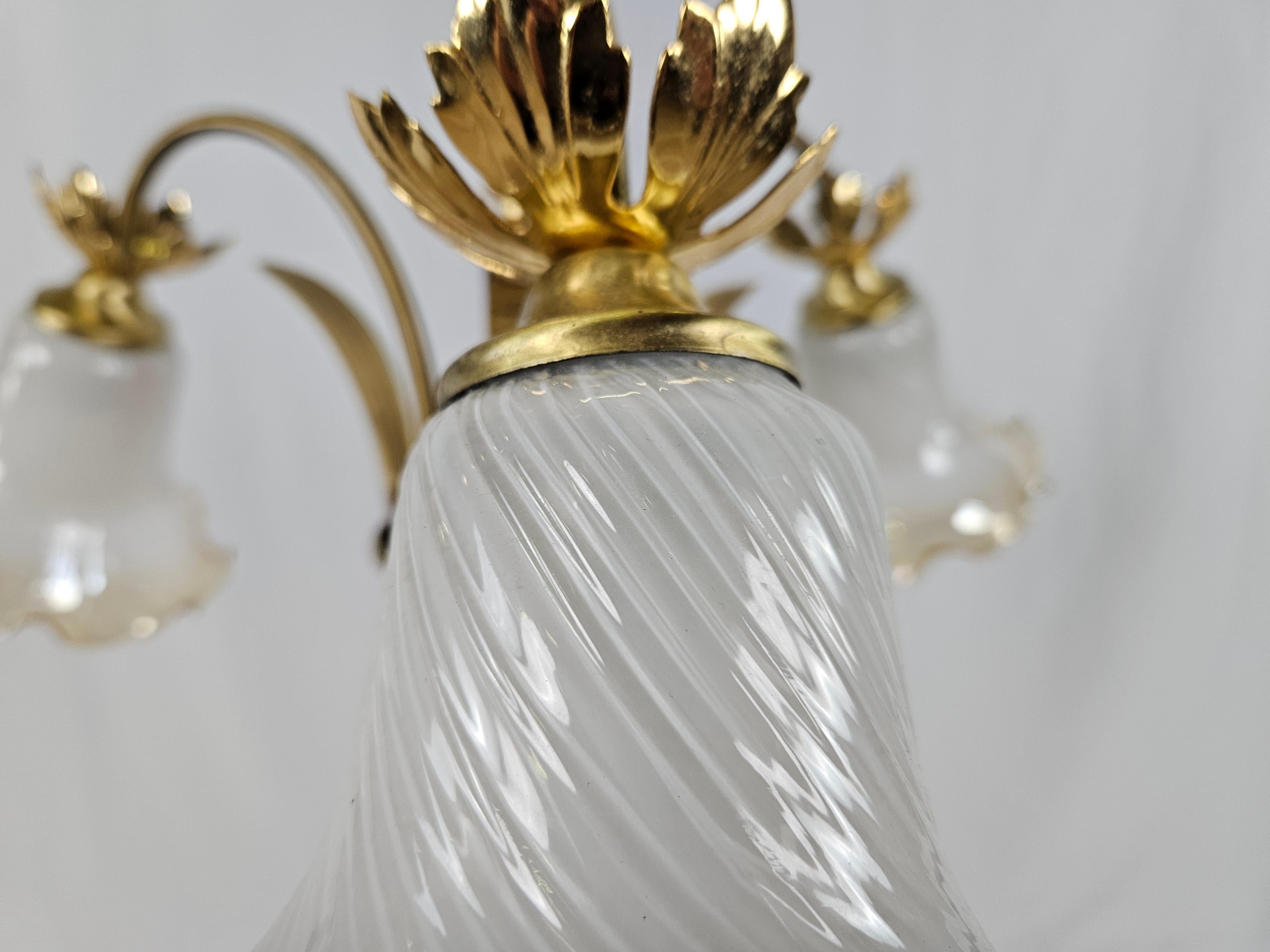 1970s Art Nouveau style glass and brass chandelier i197n For Sale 3