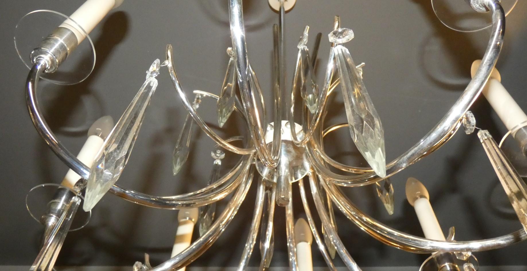 Crystal Silver and crystal chandelier attributed to Gaetano Sciolari, Italy 1970s For Sale