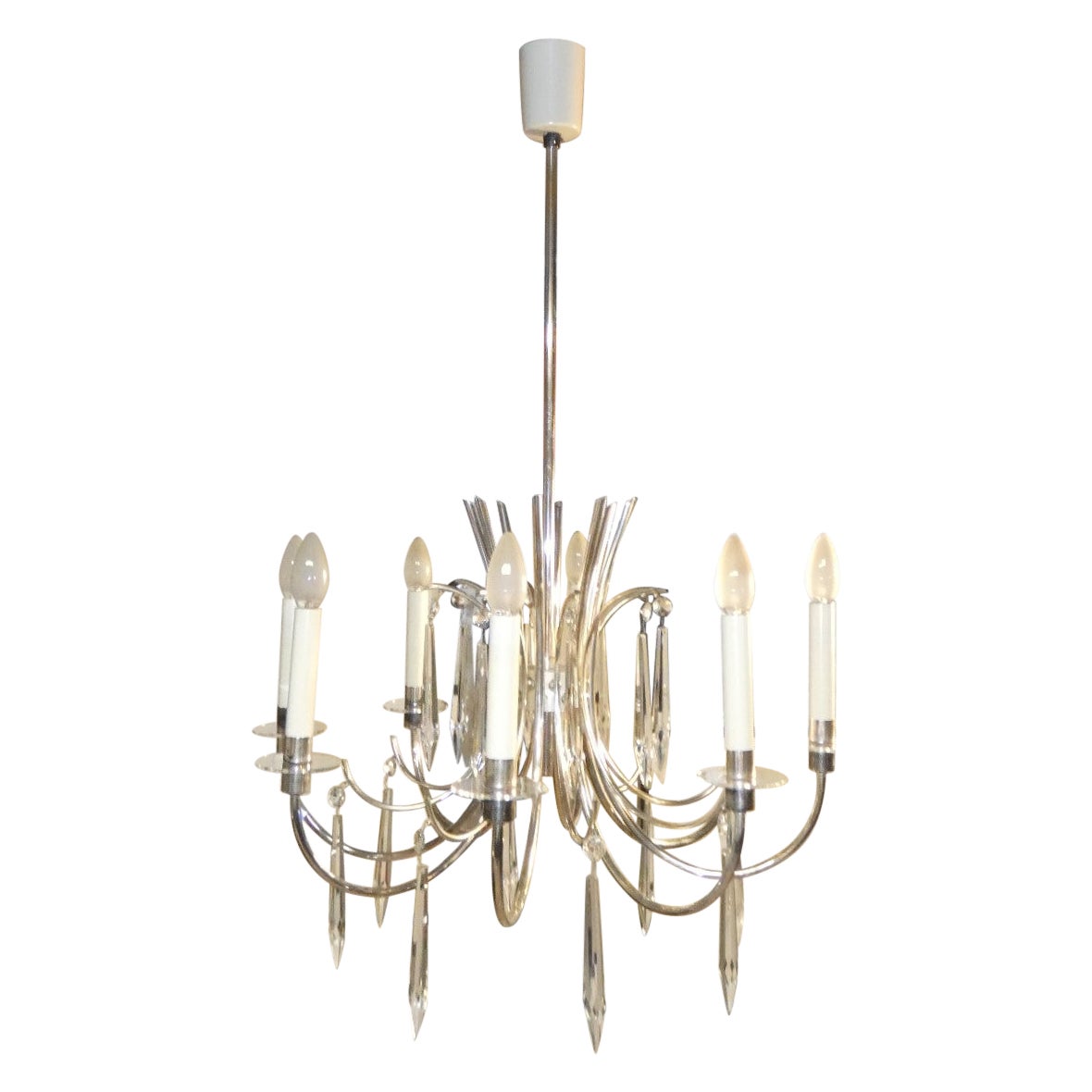 Lampadario in argento e cristallo attribuito a Gaetano Sciolari, Italia anni '70
