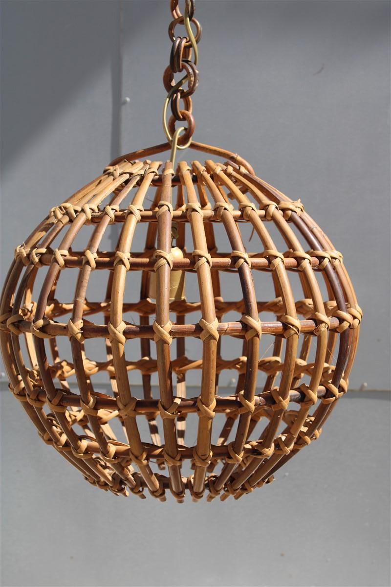 Mid-Century Modern Bamboo and Round Italian Brass Chandelier Mid-century Albini style 1950 For Sale