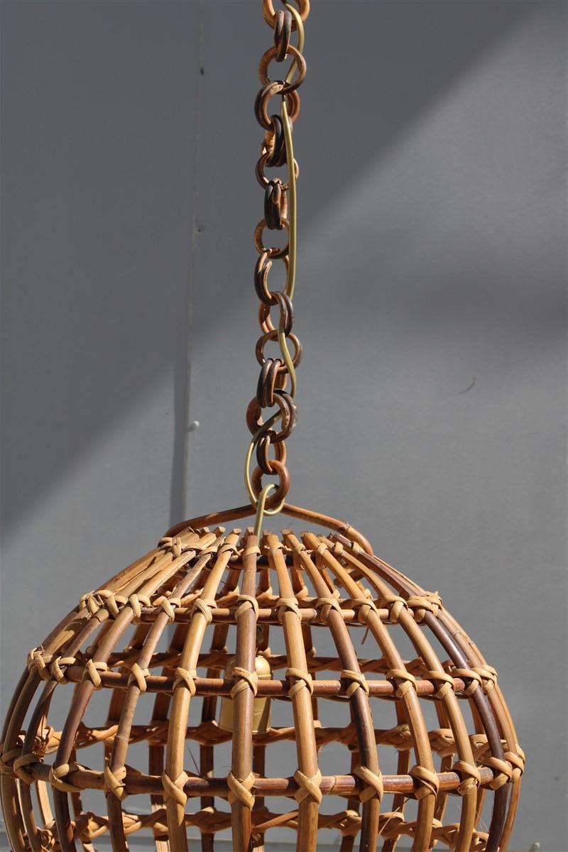 Bamboo and Round Italian Brass Chandelier Mid-century Albini style 1950 In Good Condition For Sale In Palermo, Sicily