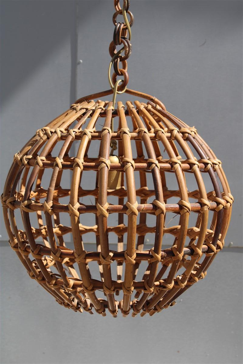 Bamboo and Round Italian Brass Chandelier Mid-century Albini style 1950 For Sale 1