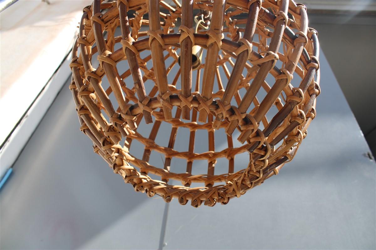 Bamboo and Round Italian Brass Chandelier Mid-century Albini style 1950 For Sale 4