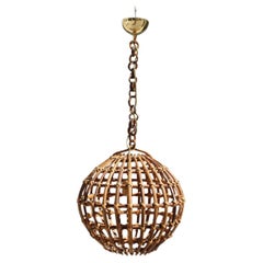 Vintage Bamboo and Round Italian Brass Chandelier Mid-century Albini style 1950