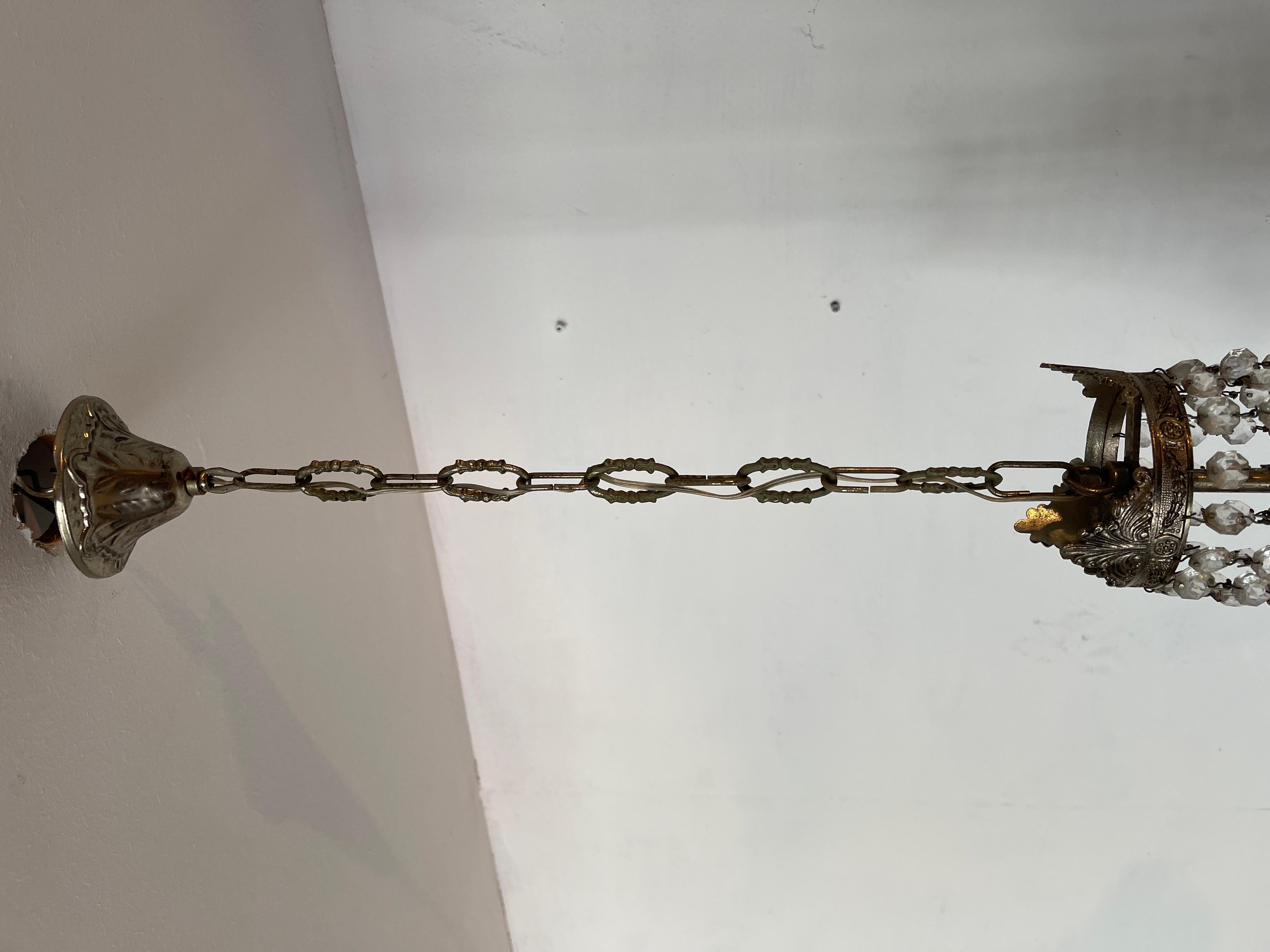 Lampadario in bronzo e cristallo stile imperio anni '50 in vendita 5
