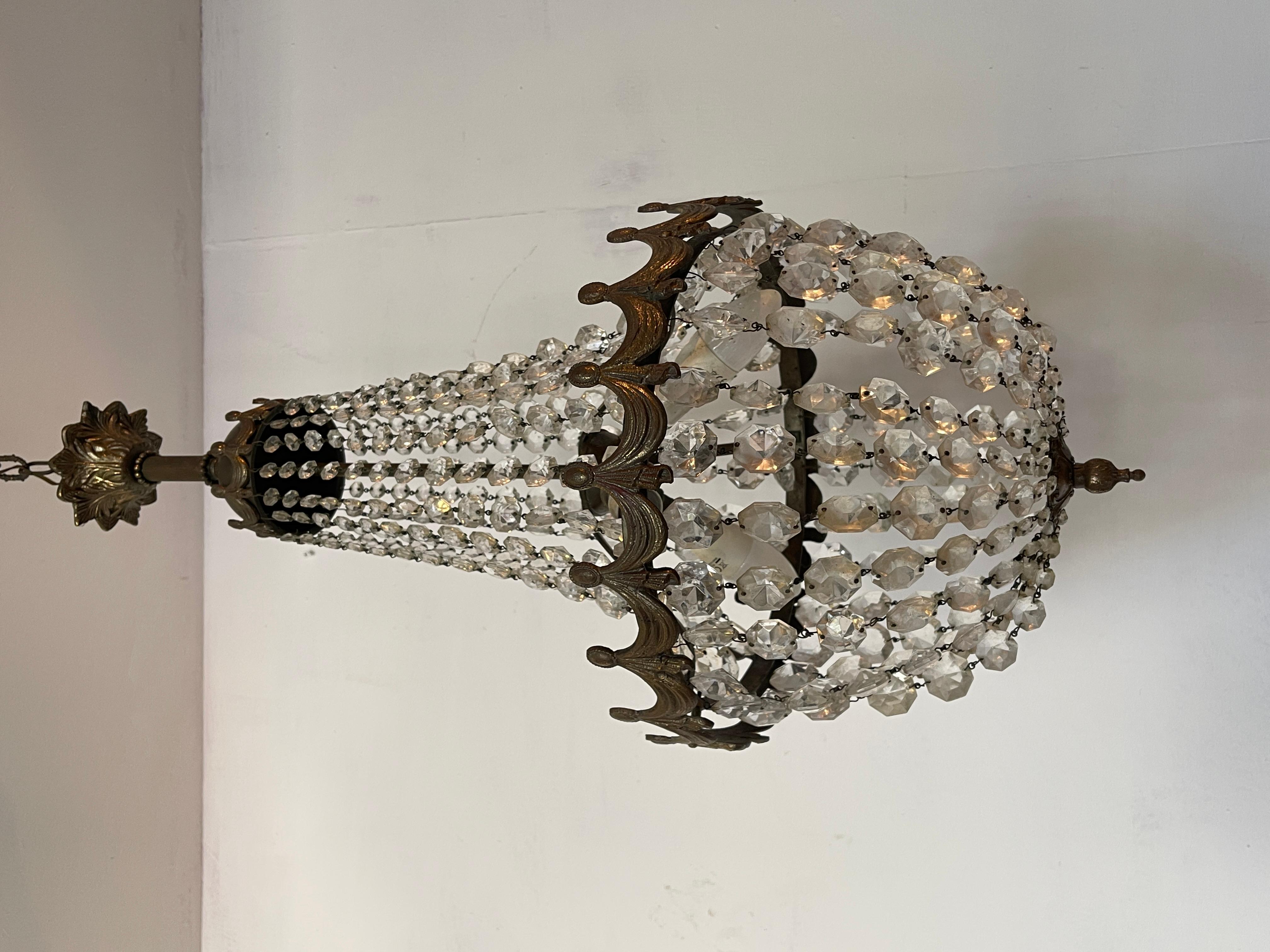 Italian Lampadario in bronzo e cristallo stile imperio anni '50 in vendita