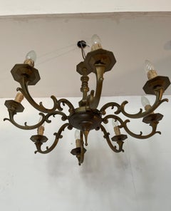 Bronze chandelier in sturdy classic Italian 1970s style