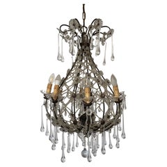 Lampadario in bronzo stile Maria Teresa con gocce in cristallo anni '60