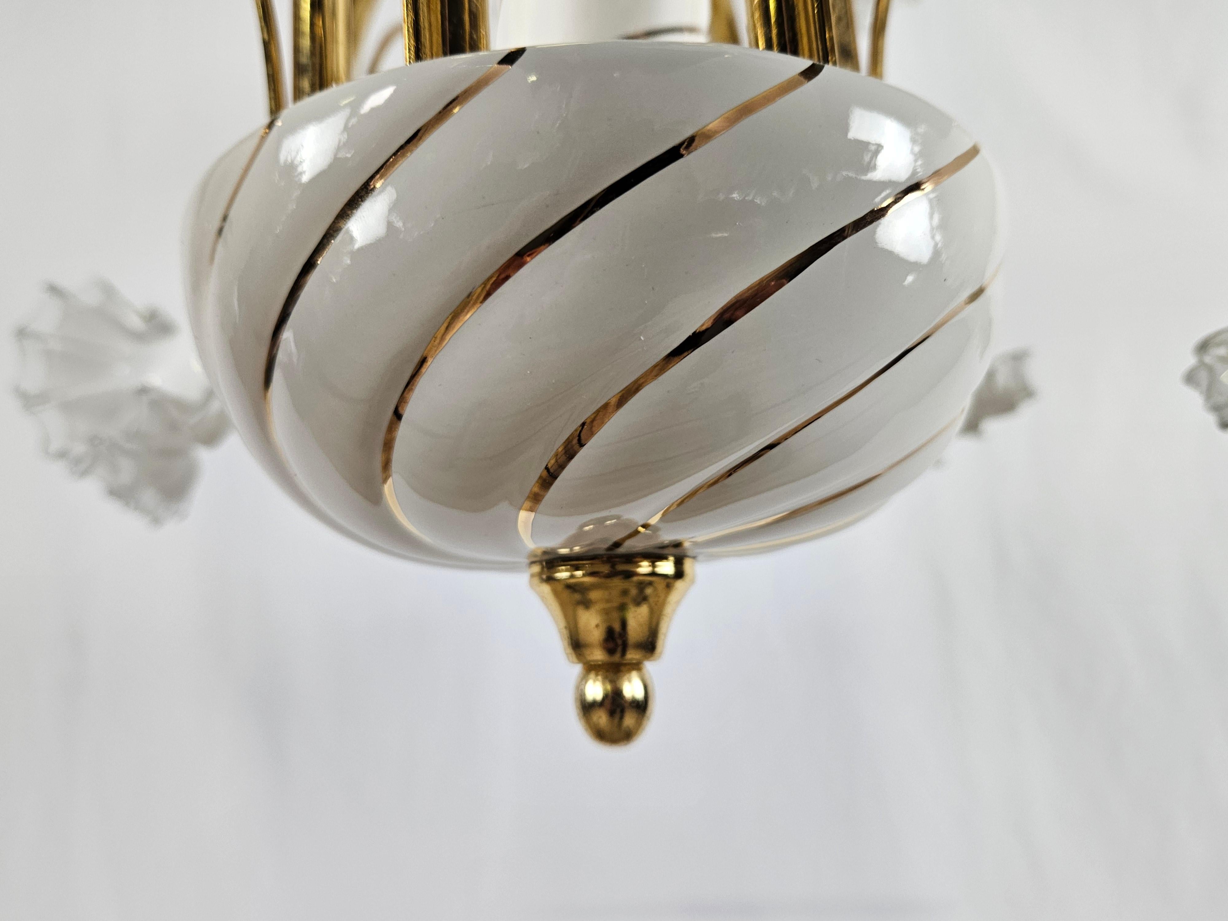 Ceramic, brass and Murano glass chandelier 20th century For Sale 3