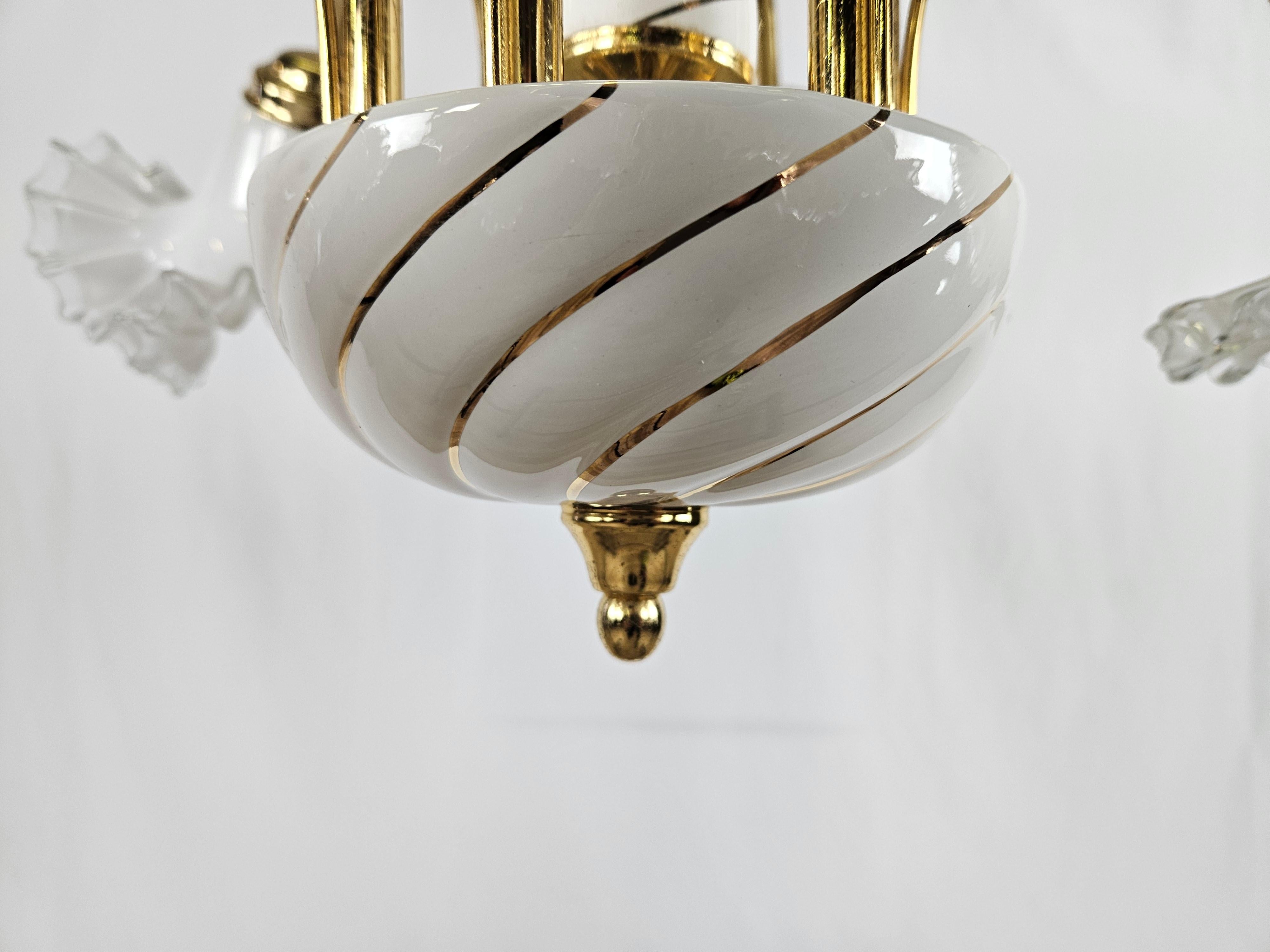 Ceramic, brass and Murano glass chandelier 20th century For Sale 5