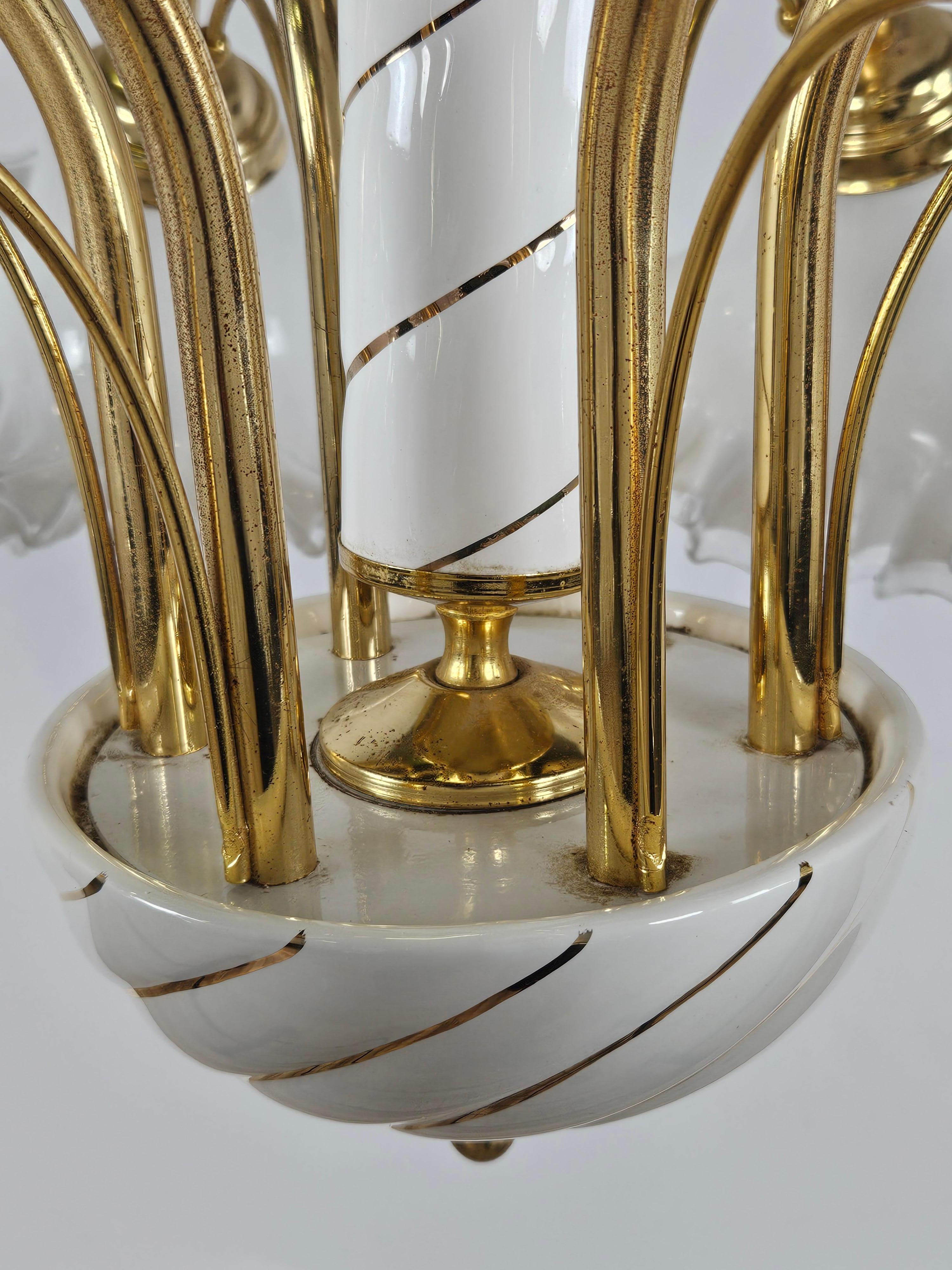 Lustre en céramique, laiton et verre de Murano 20e siècle en vente 6