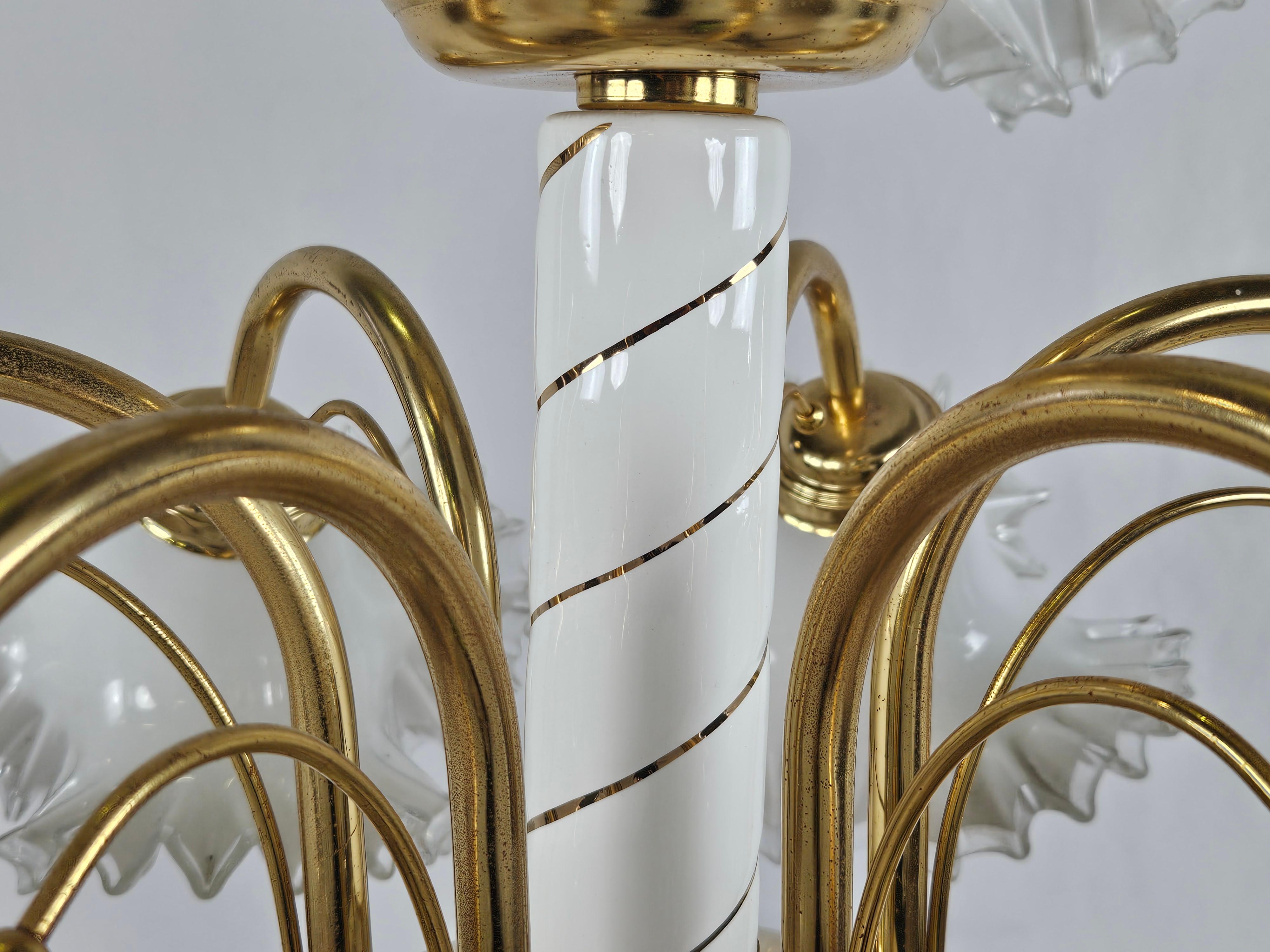 Ceramic, brass and Murano glass chandelier 20th century For Sale 7