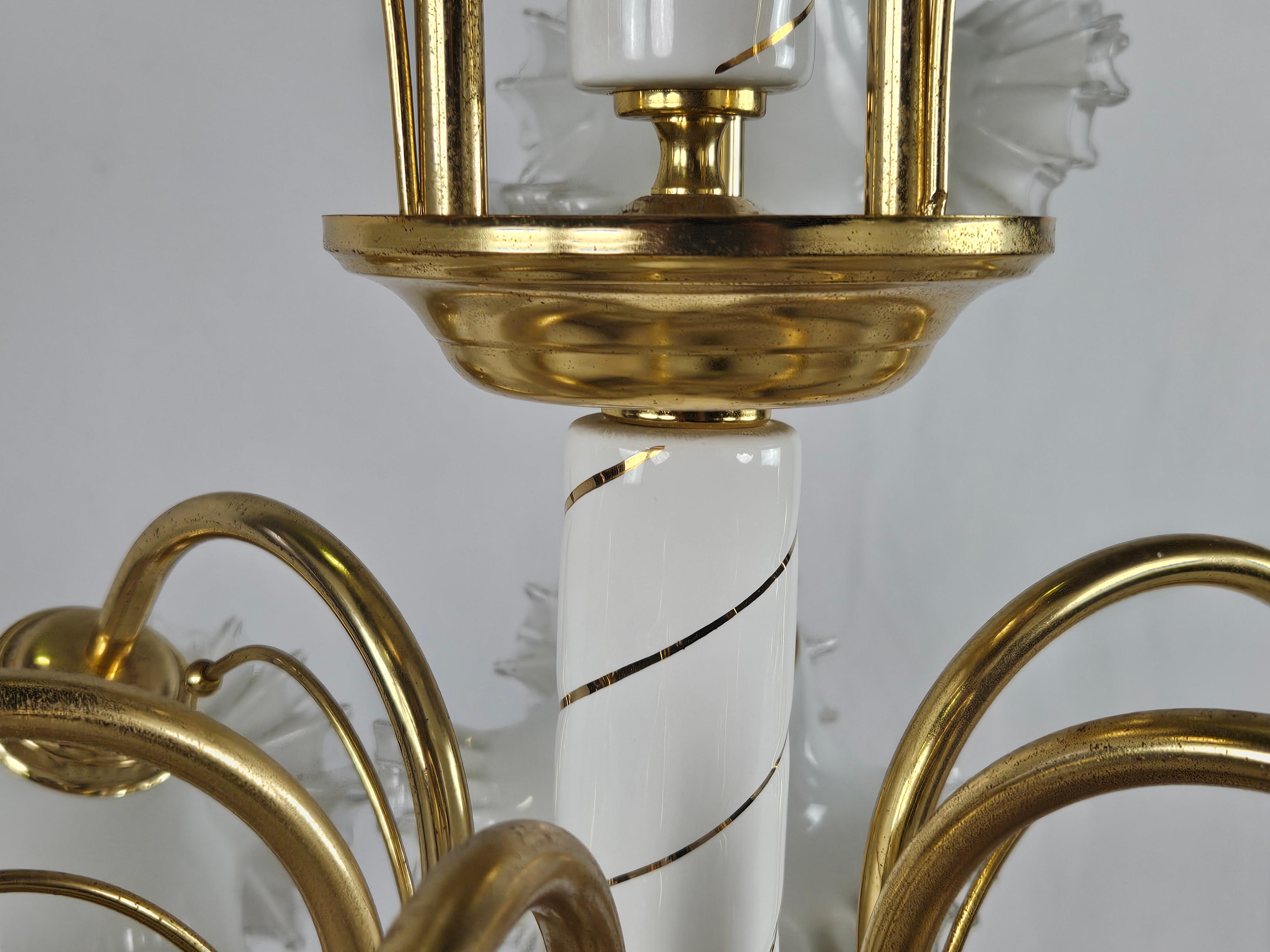 Ceramic, brass and Murano glass chandelier 20th century For Sale 9