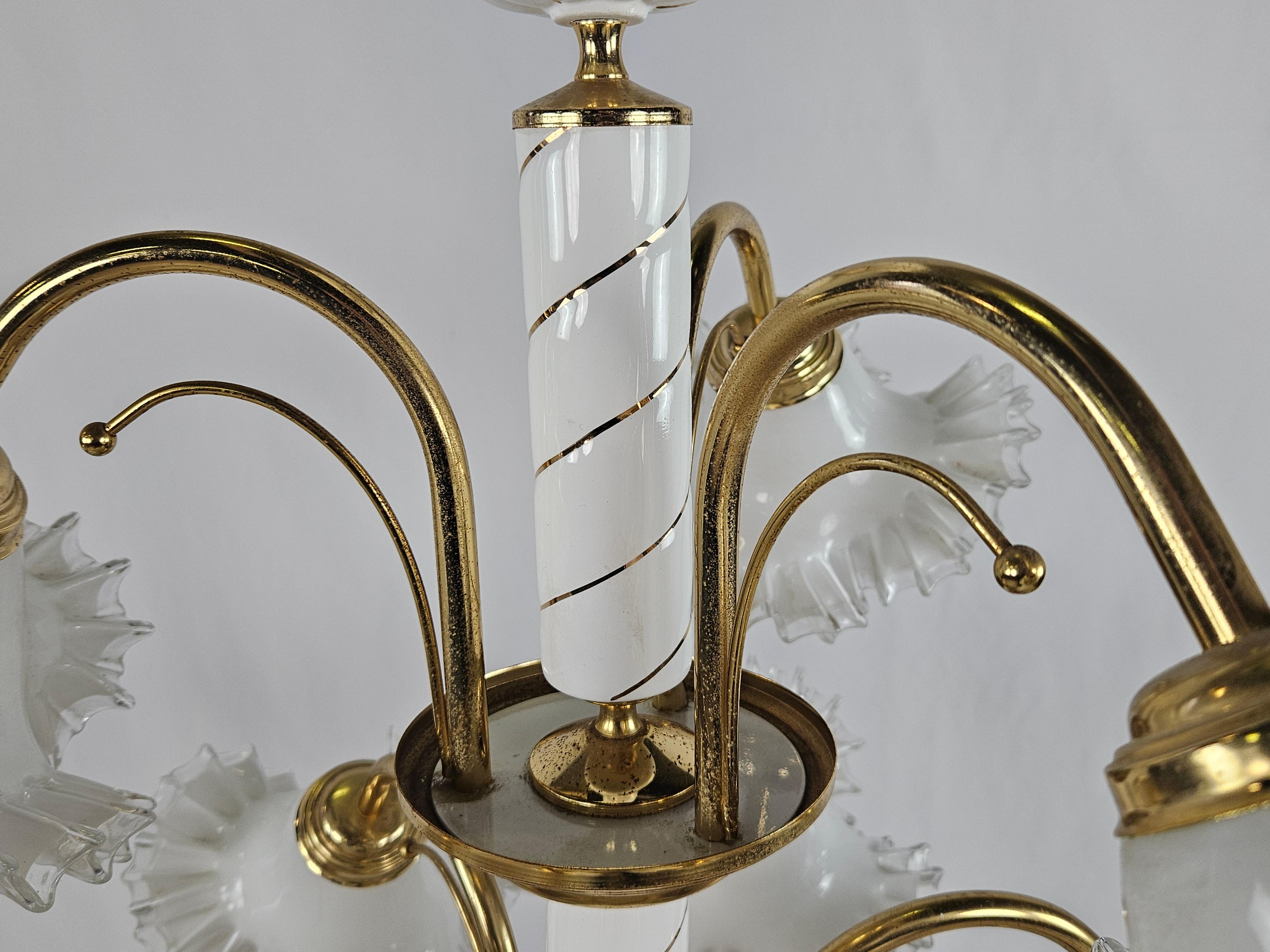 Ceramic, brass and Murano glass chandelier 20th century For Sale 10