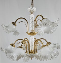Ceramic, brass and Murano glass chandelier 20th century