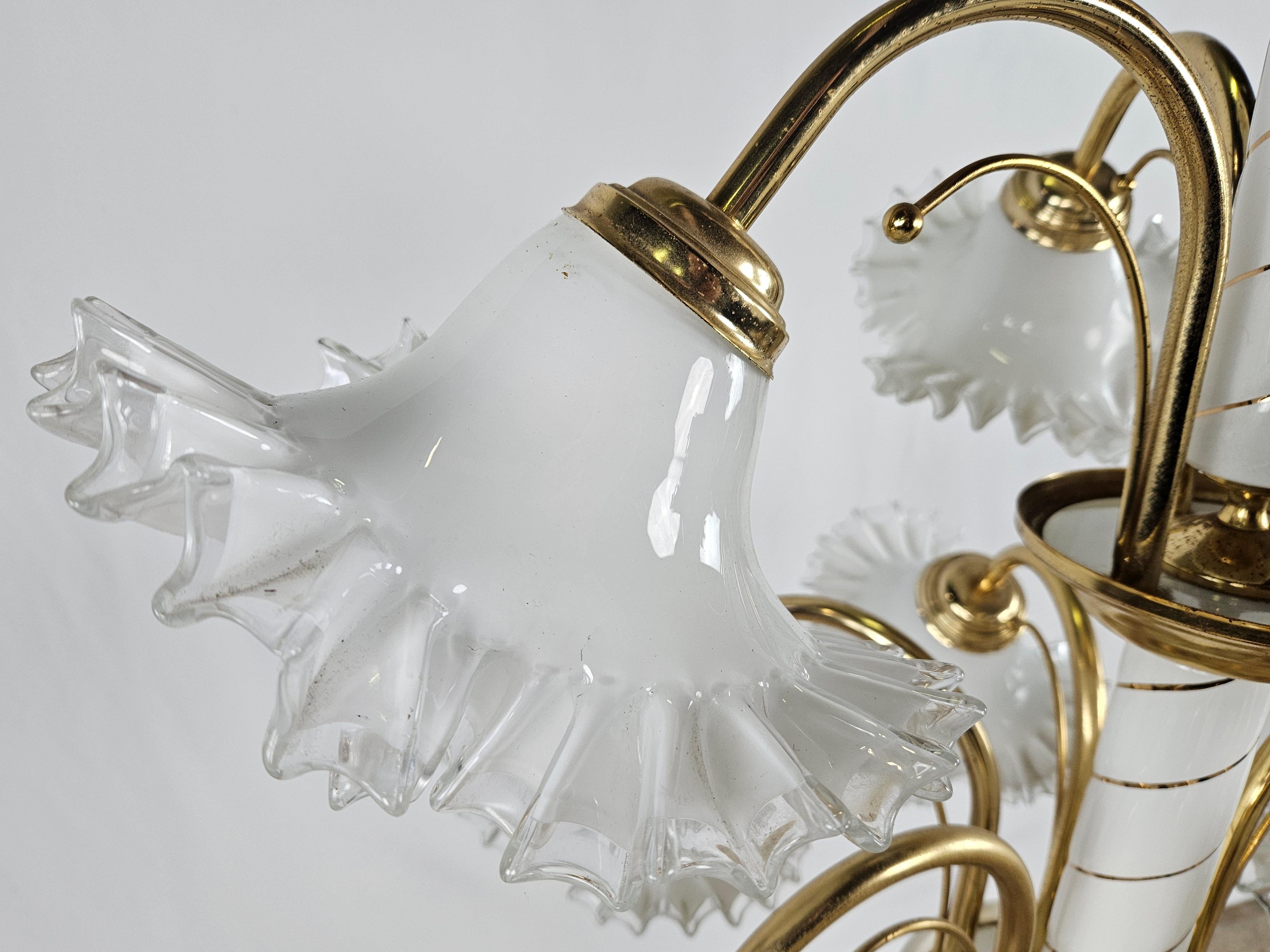 Italian Ceramic, brass and Murano glass chandelier 20th century For Sale