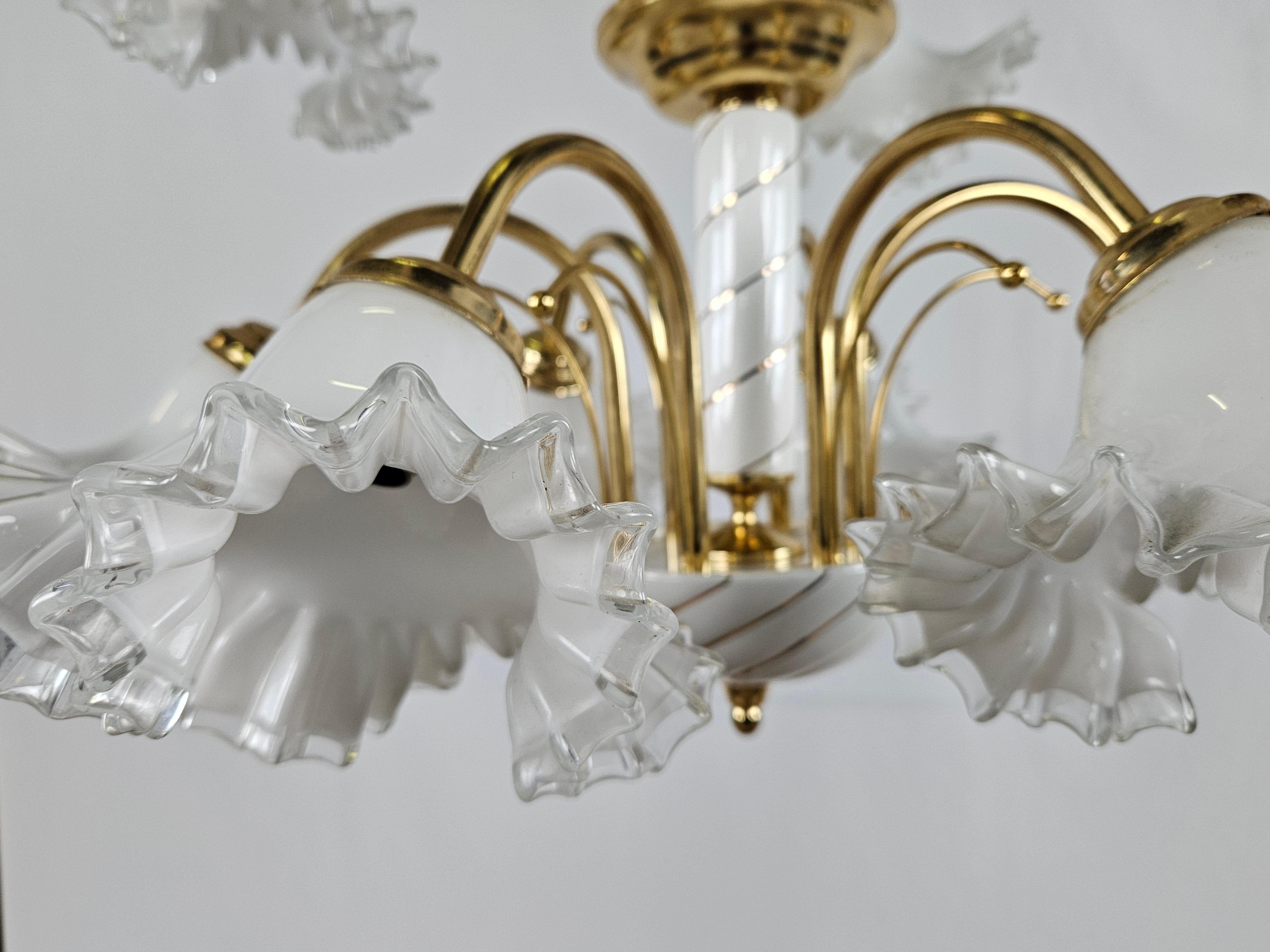 Ceramic, brass and Murano glass chandelier 20th century For Sale 1
