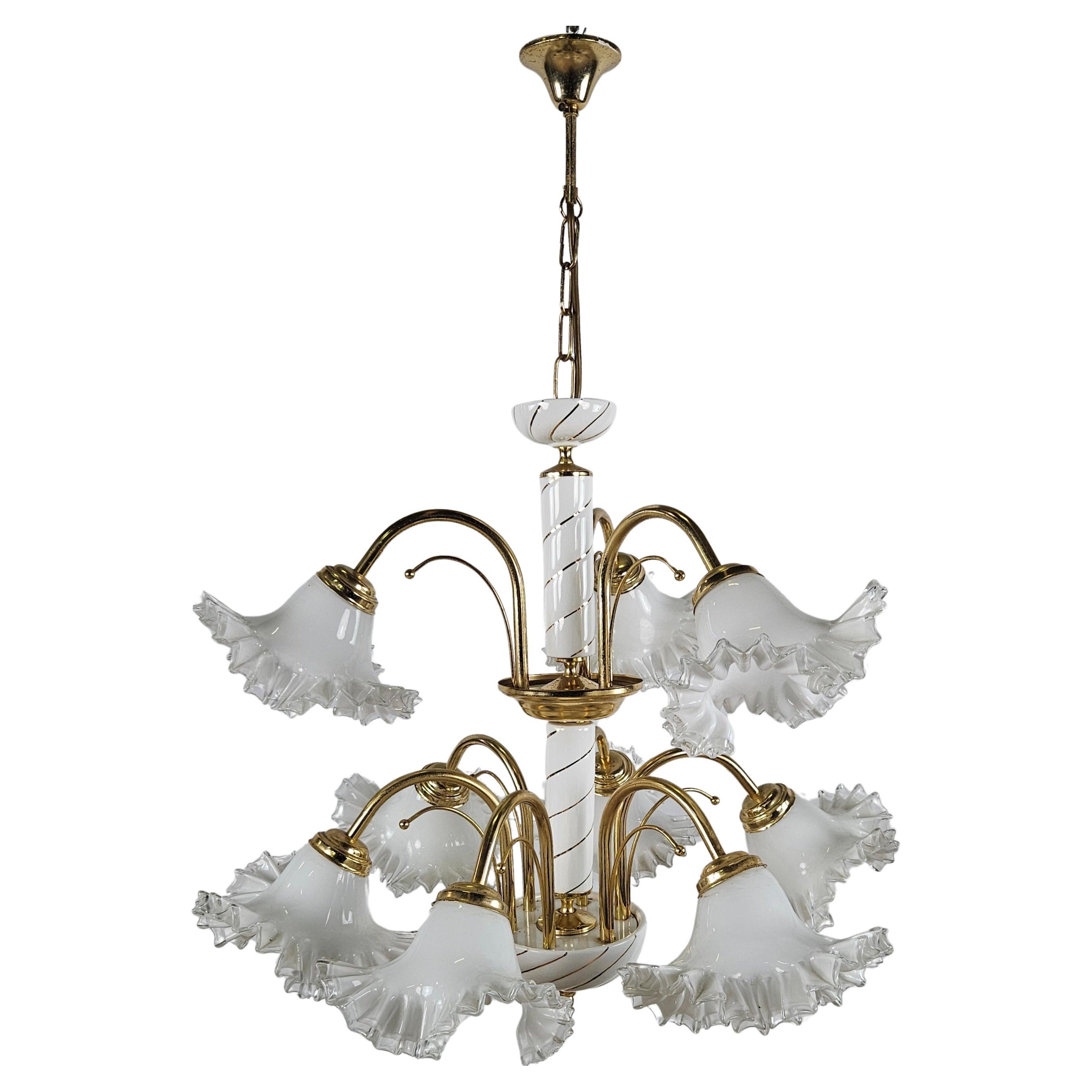 Ceramic, brass and Murano glass chandelier 20th century For Sale