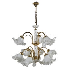 Ceramic, brass and Murano glass chandelier 20th century