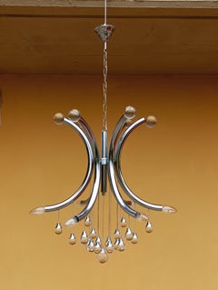 Kronleuchter  chromstruktur mit Glaskugeln von Gaetano Sciolari, 1970er Jahre