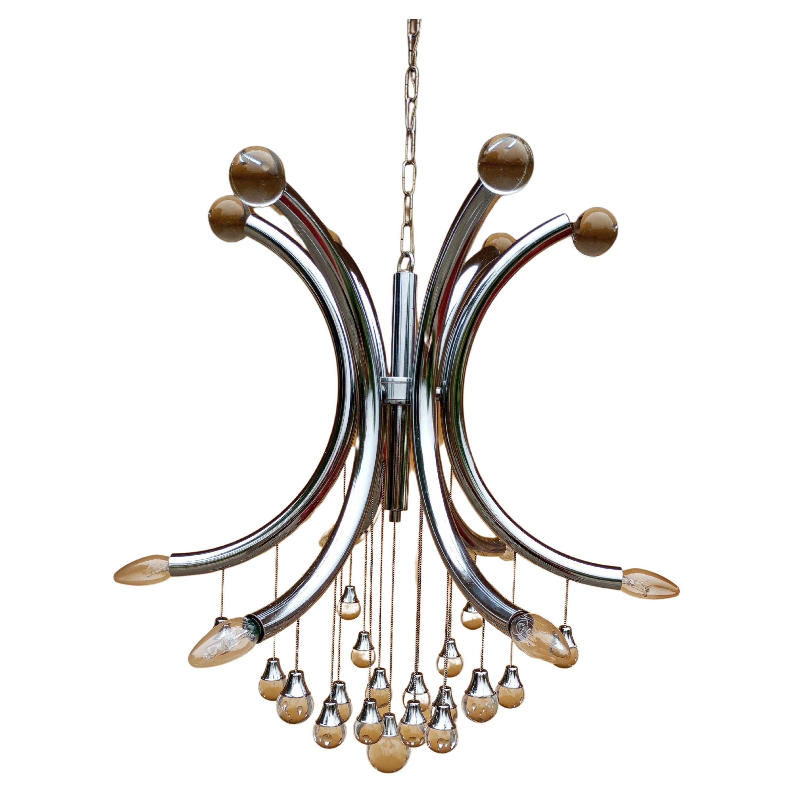 Lustre  structure chromée avec sphères en verre par Gaetano Sciolari, 1970