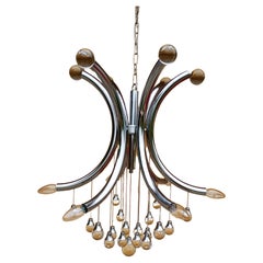 Chandelier  chrome structure with glass spheres by Gaetano Sciolari, 1970s