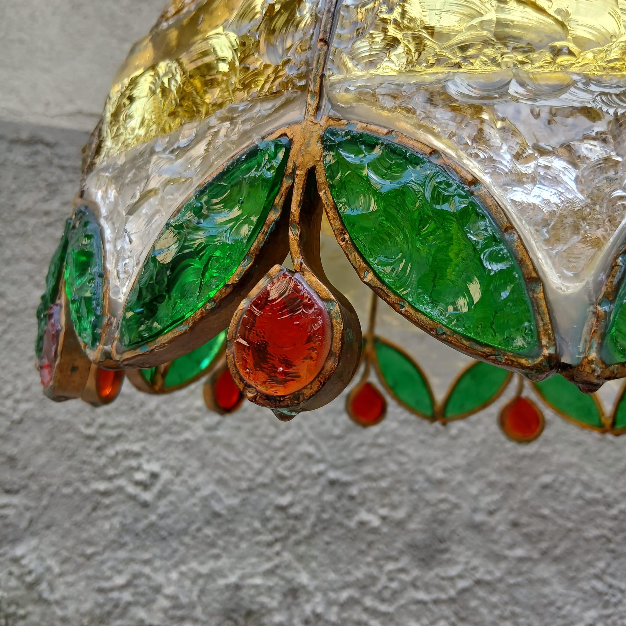 Lampadario in Ferro e Vetro Scalpellato Multicolor - Poliarte - Italia, Anni '60 in vendita 2