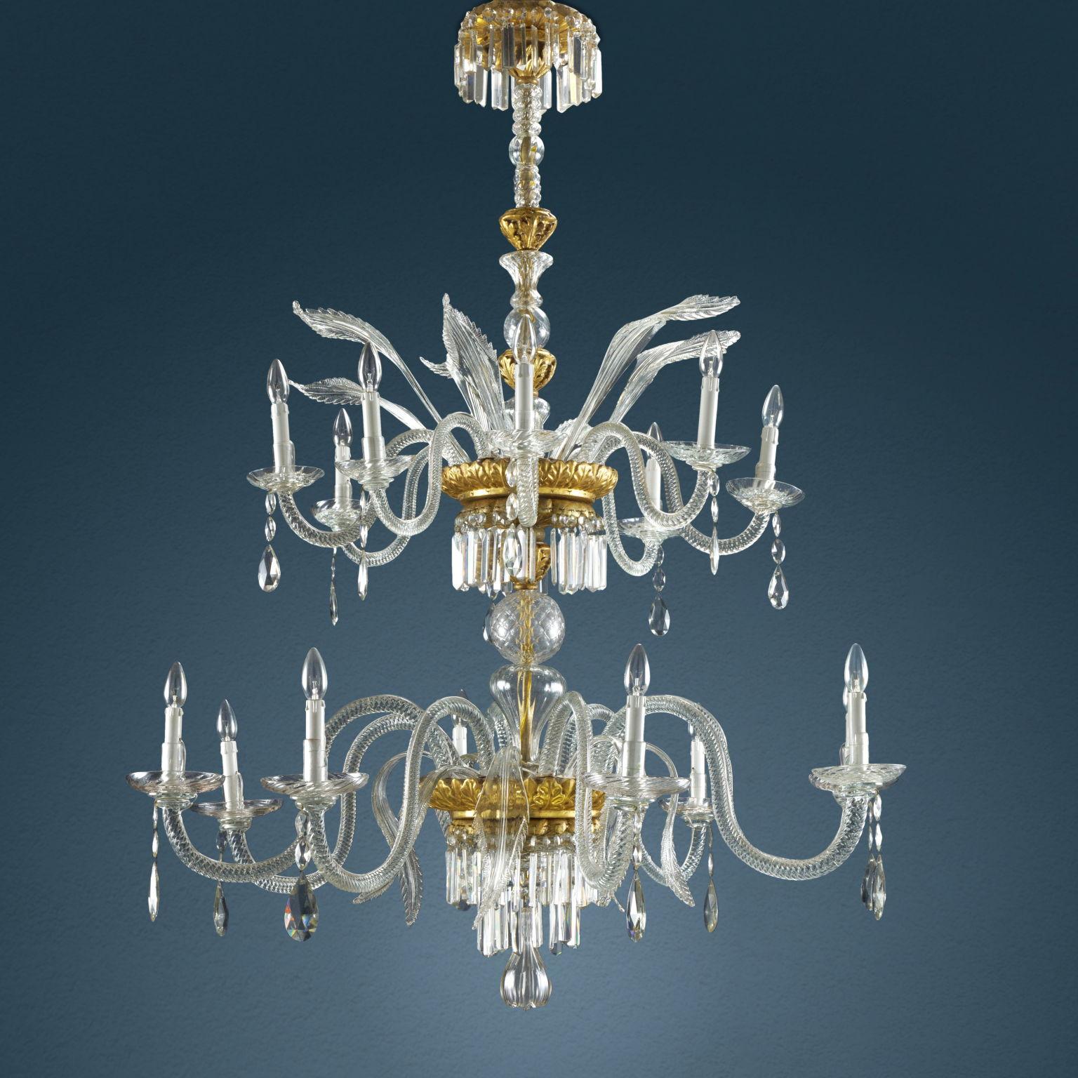 Other Gilded Wood and Crystal Chandelier. Florence, early 19th century For Sale
