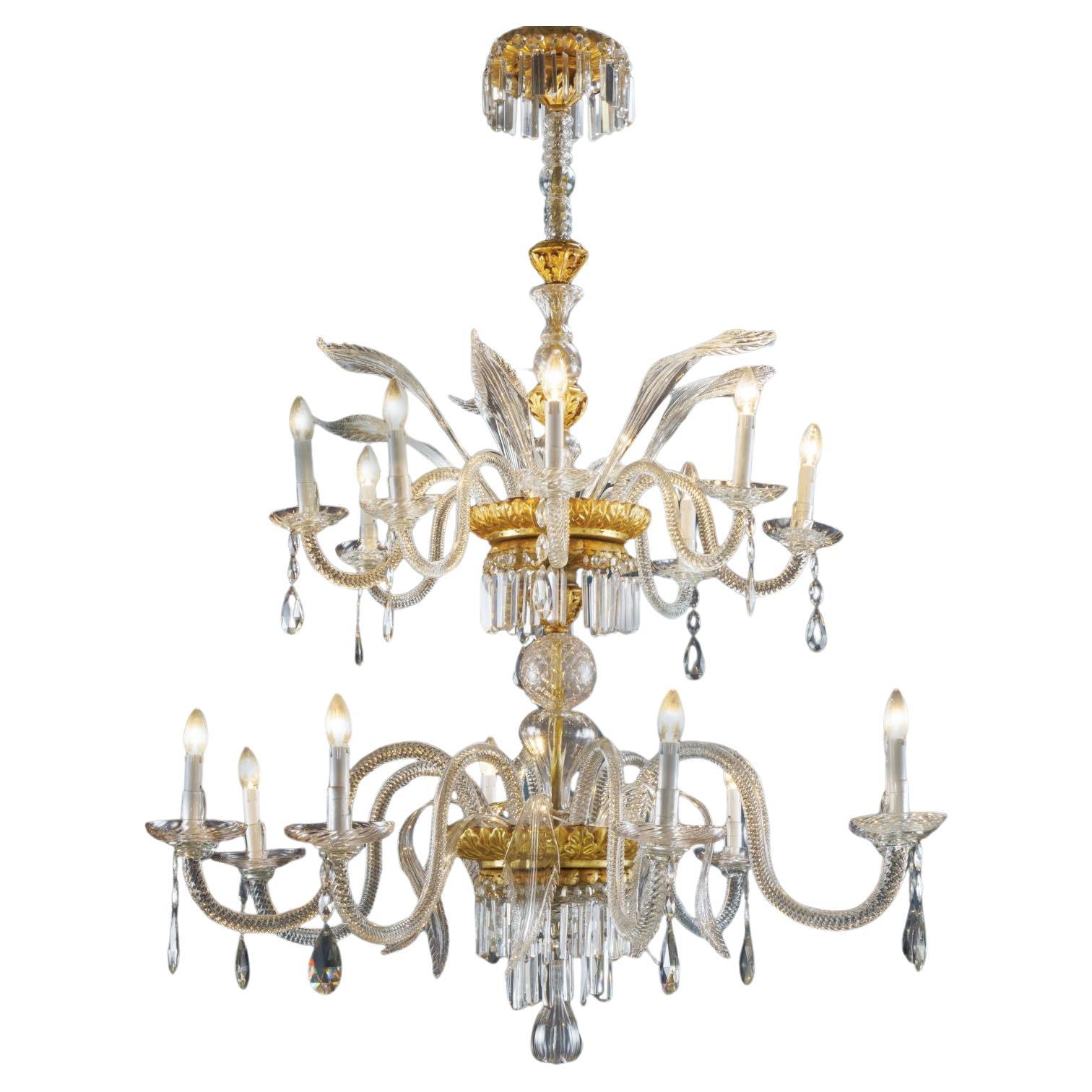 Gilded Wood and Crystal Chandelier. Florence, early 19th century For Sale
