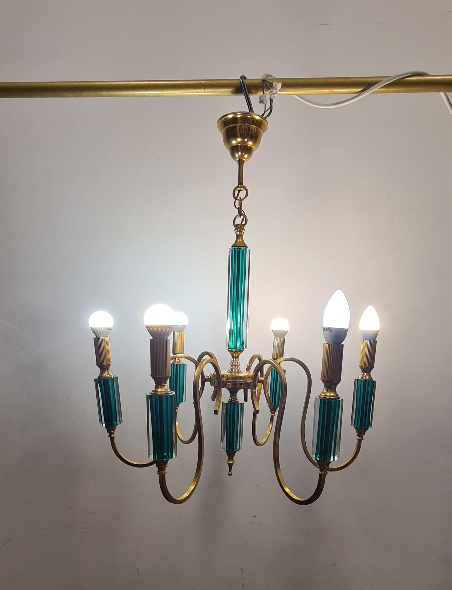 Gilded metal and submerged glass chandelier 1980s' For Sale 4