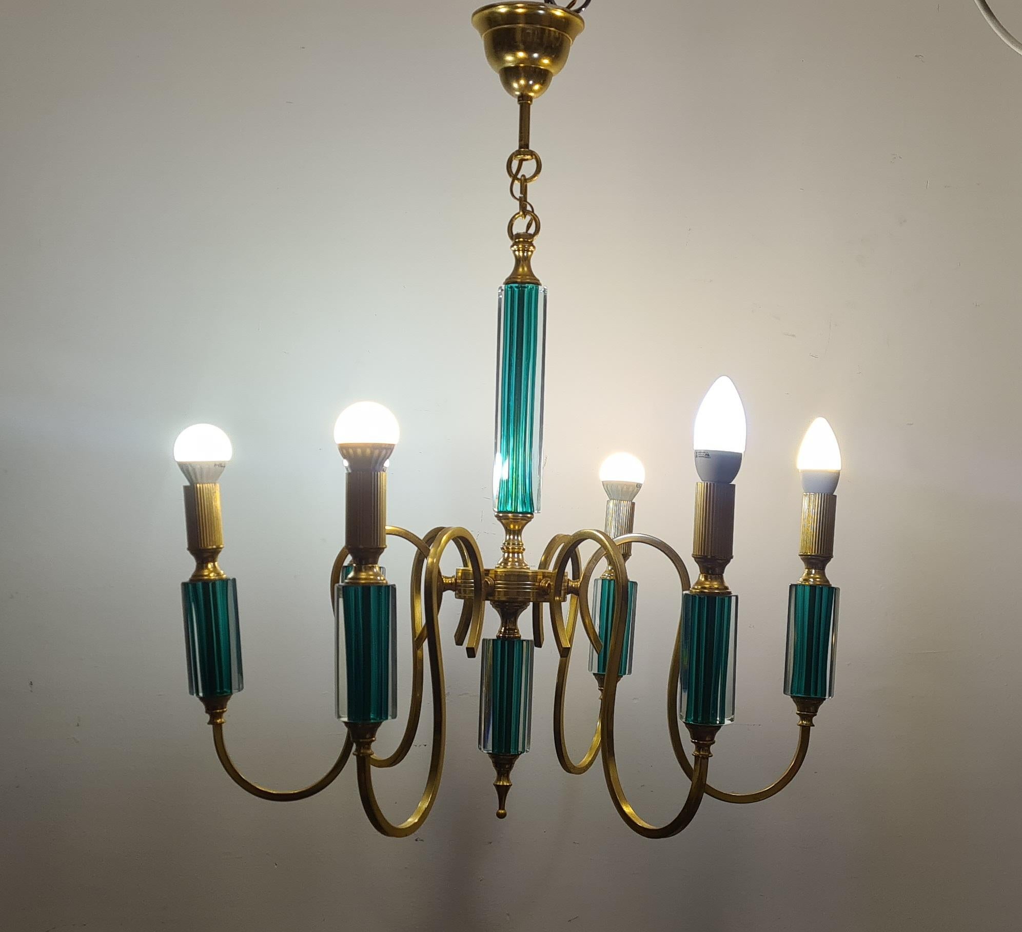 Gilded metal and submerged glass chandelier 1980s' For Sale 5