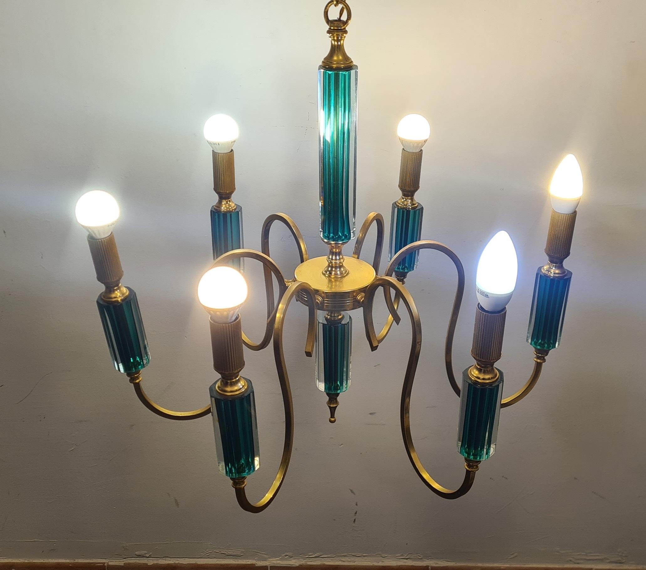 Gilded metal and submerged glass chandelier 1980s' For Sale 6