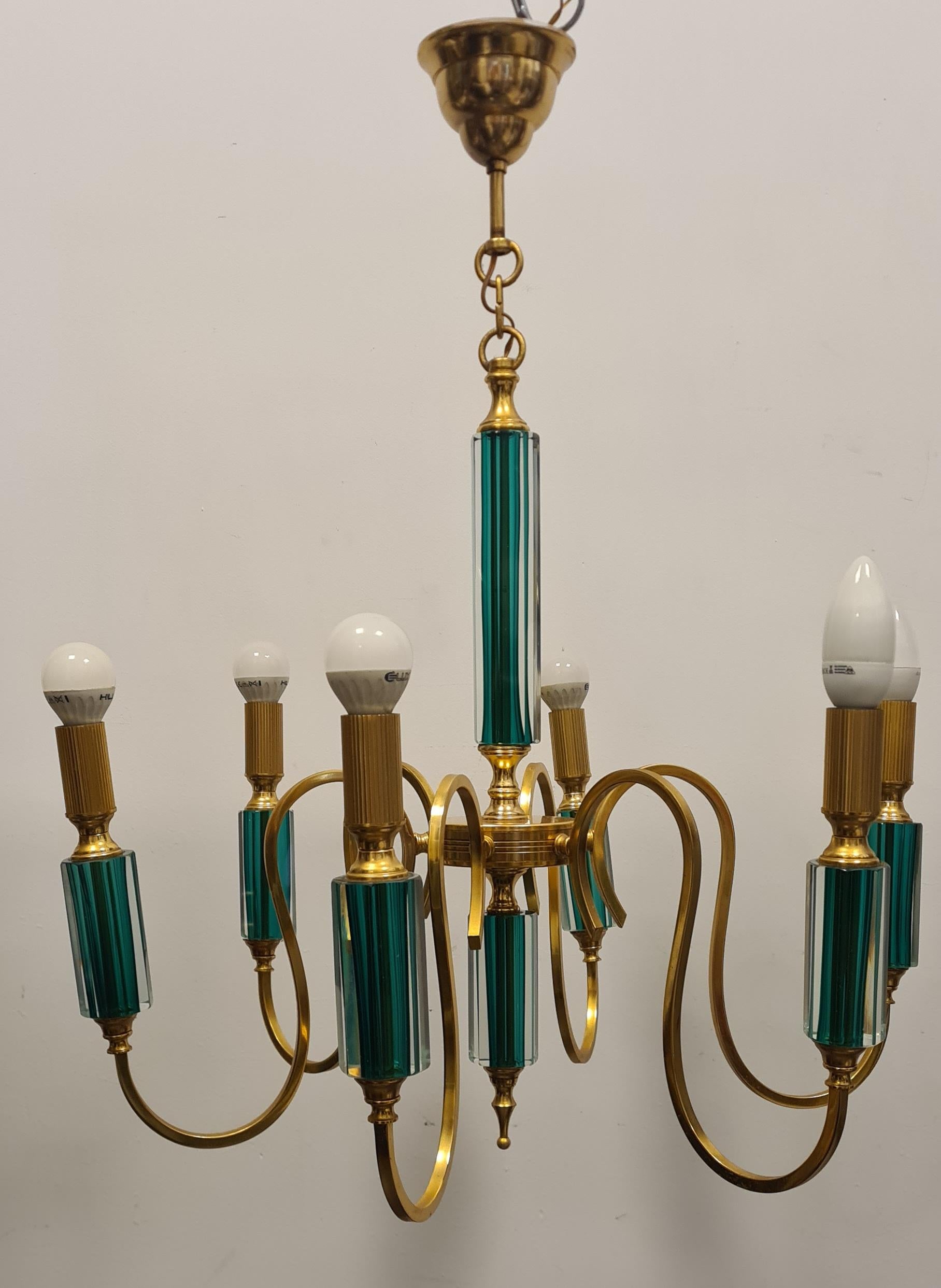 Italian Gilded metal and submerged glass chandelier 1980s' For Sale