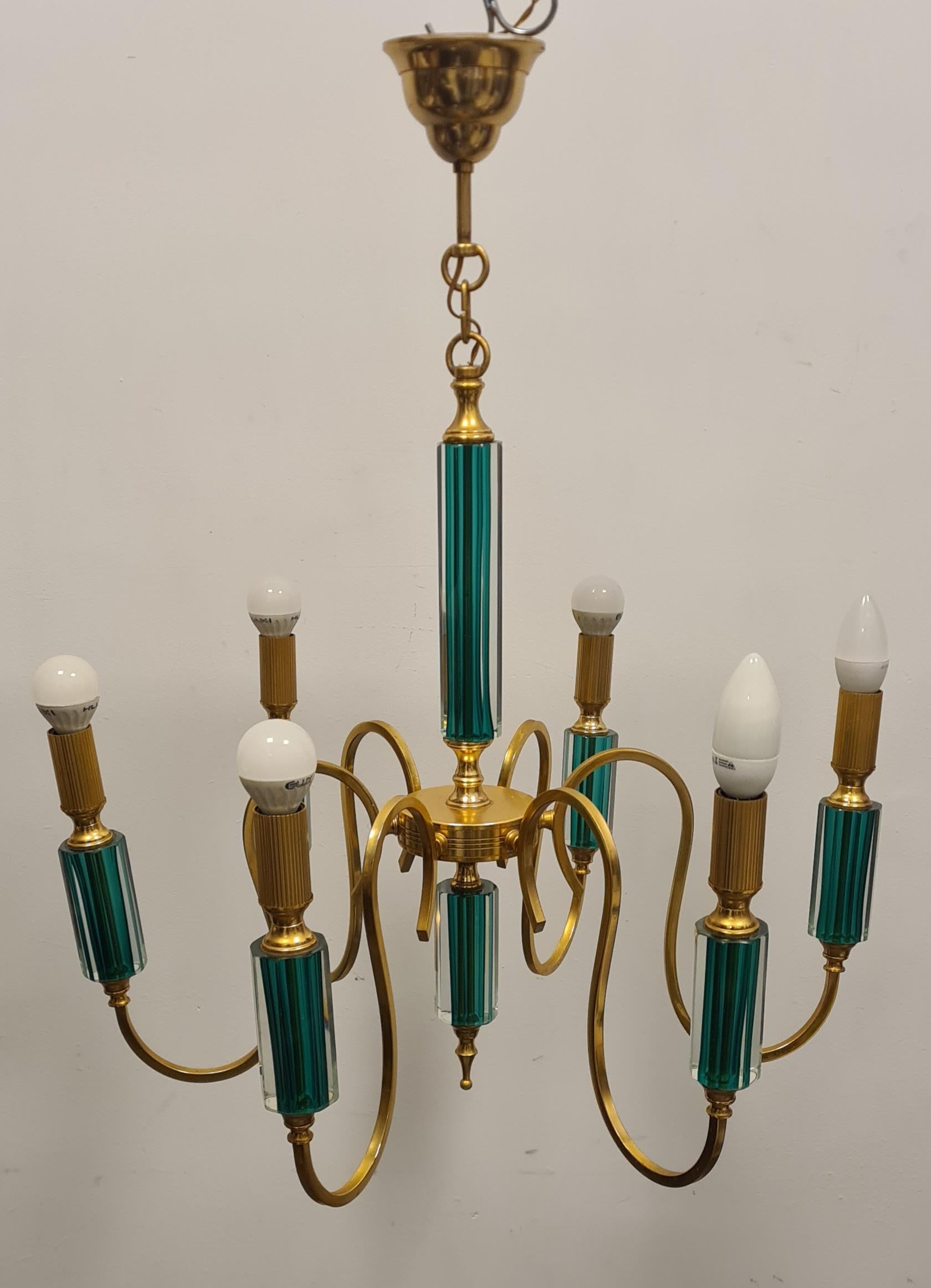 Late 20th Century Gilded metal and submerged glass chandelier 1980s' For Sale