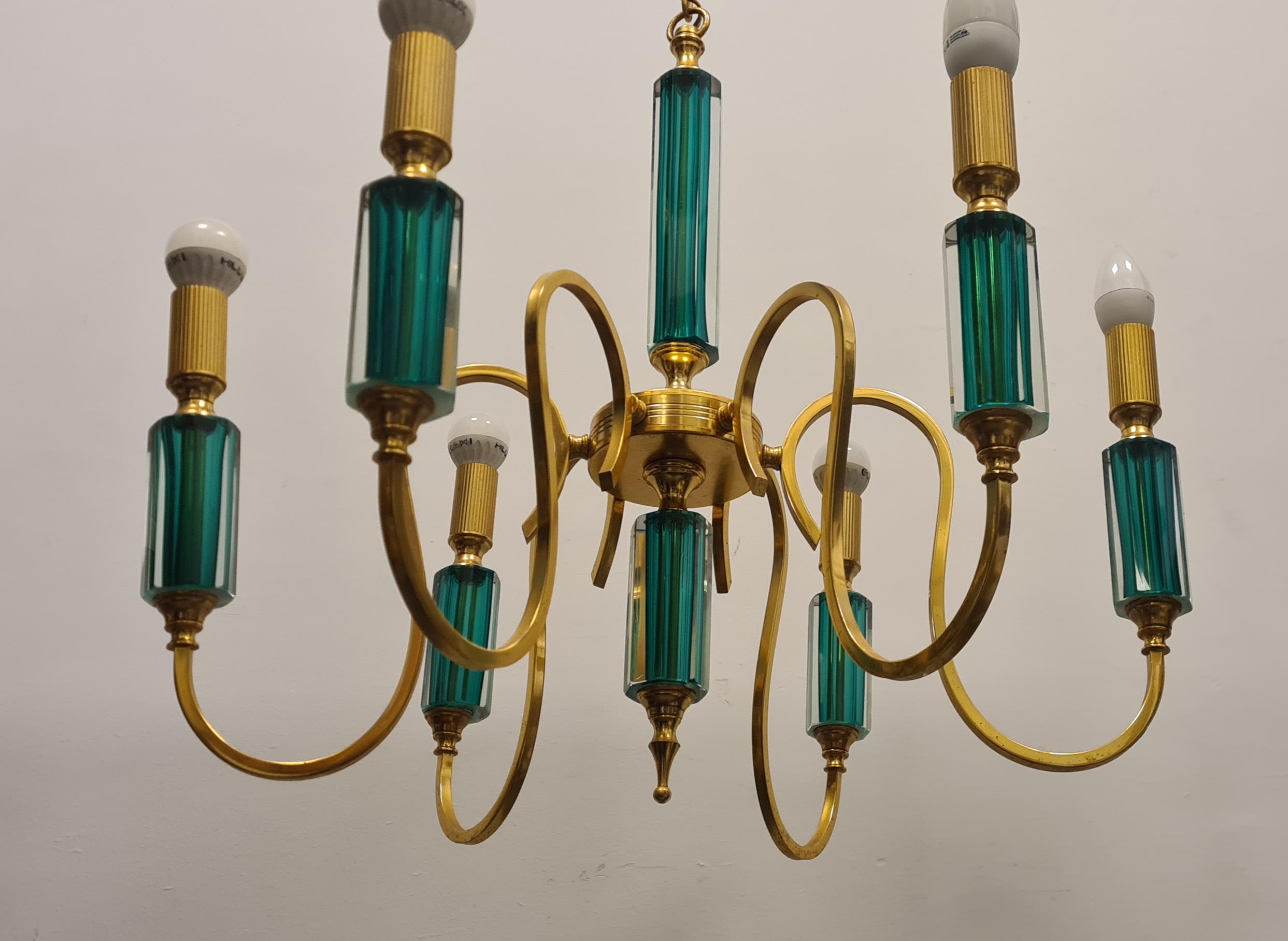 Gilded metal and submerged glass chandelier 1980s' For Sale 1