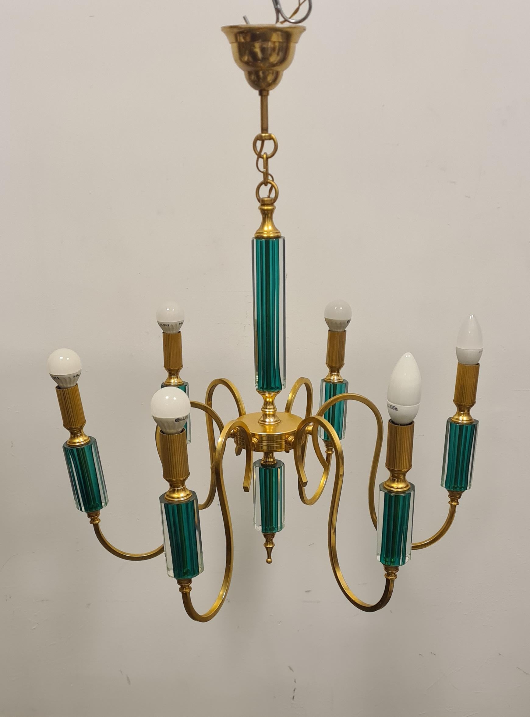 Gilded metal and submerged glass chandelier 1980s' For Sale 2