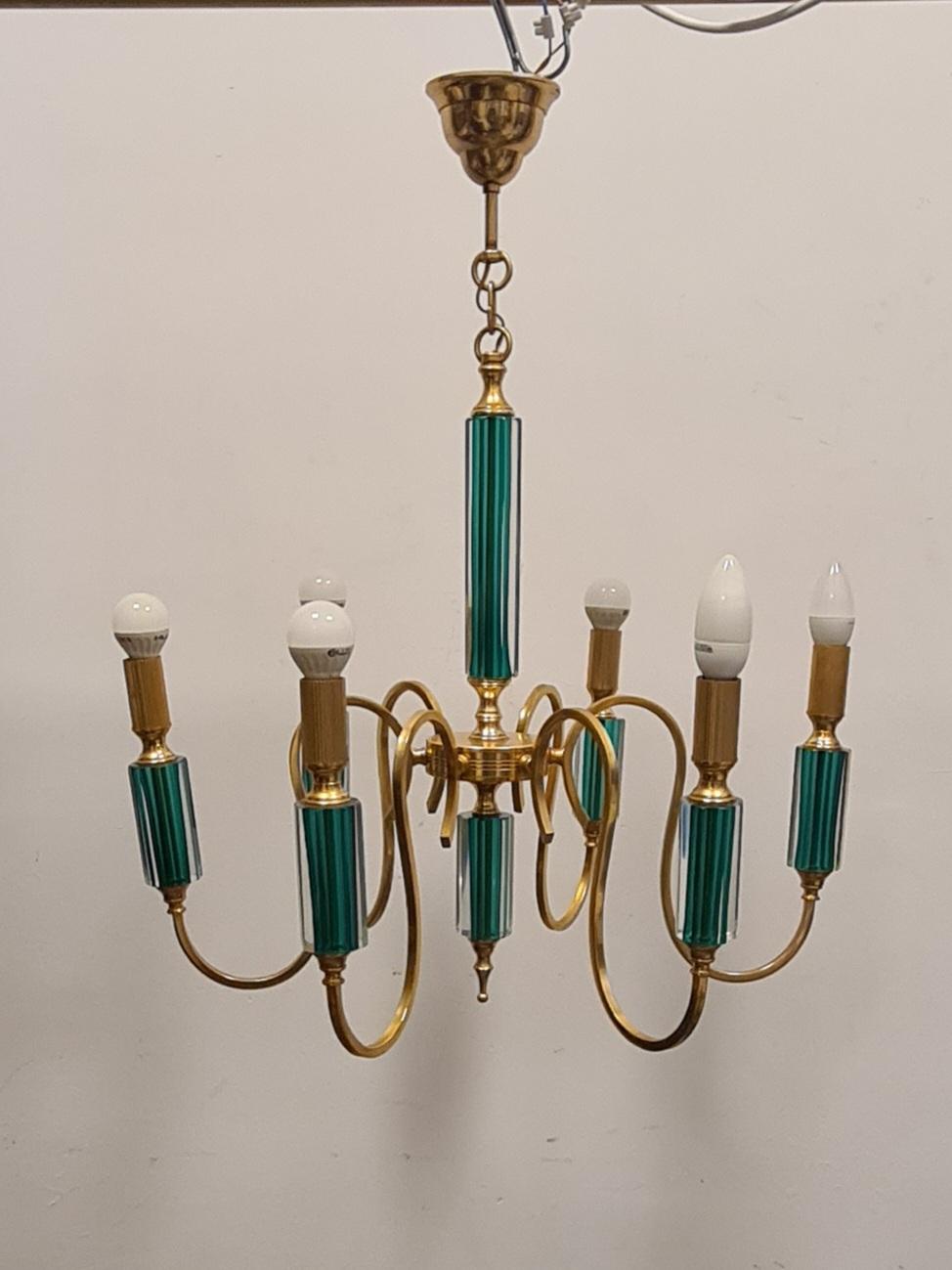 Gilded metal and submerged glass chandelier 1980s' For Sale 3