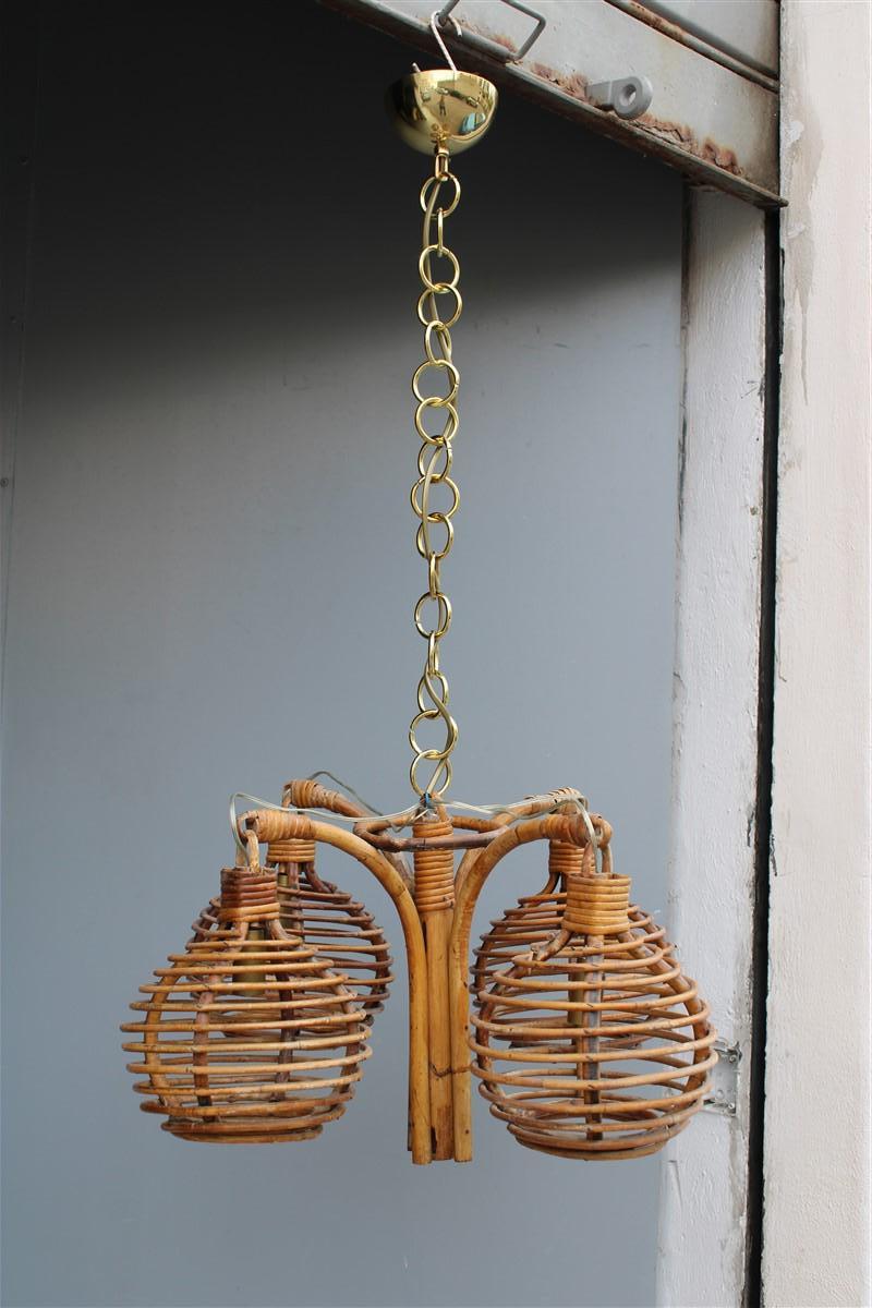 Original 1950s Italian Handmade Midollino Chandelier 4 Lights E14 Max 40 watts each