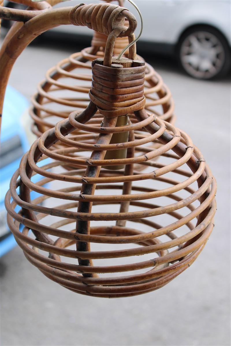 Bambou Lustre Midollino italien des années 1950 à 4 lumières en vente
