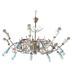 Chandelier  brass with  16 lights and colored metal lamp holder