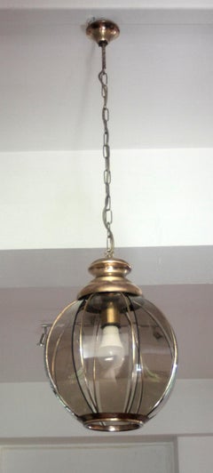 Brass chandelier with segmented smoked glass, second half 20th century