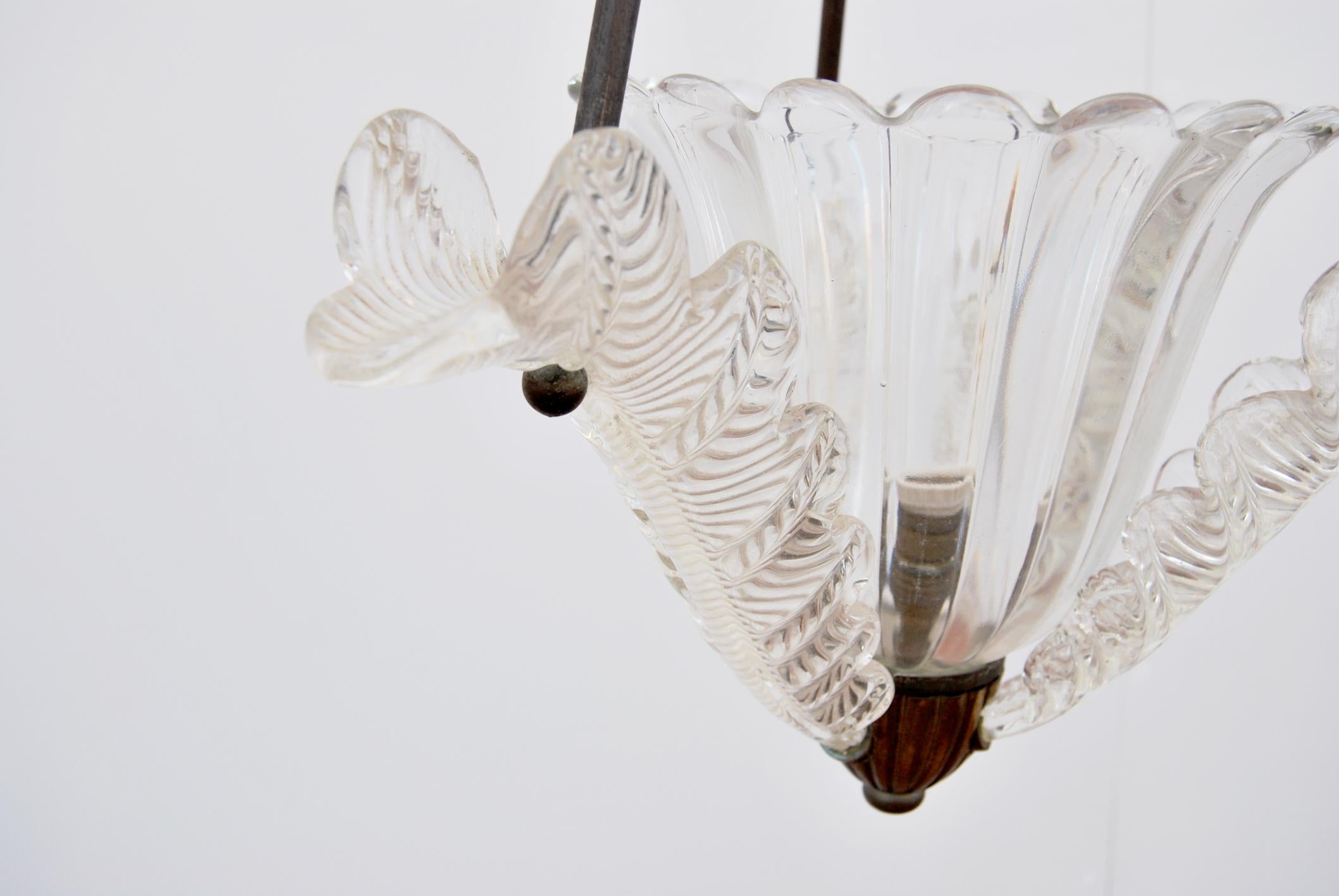 Brass and Murano glass chandelier, 1940s  In Good Condition In Bastia Umbra, IT