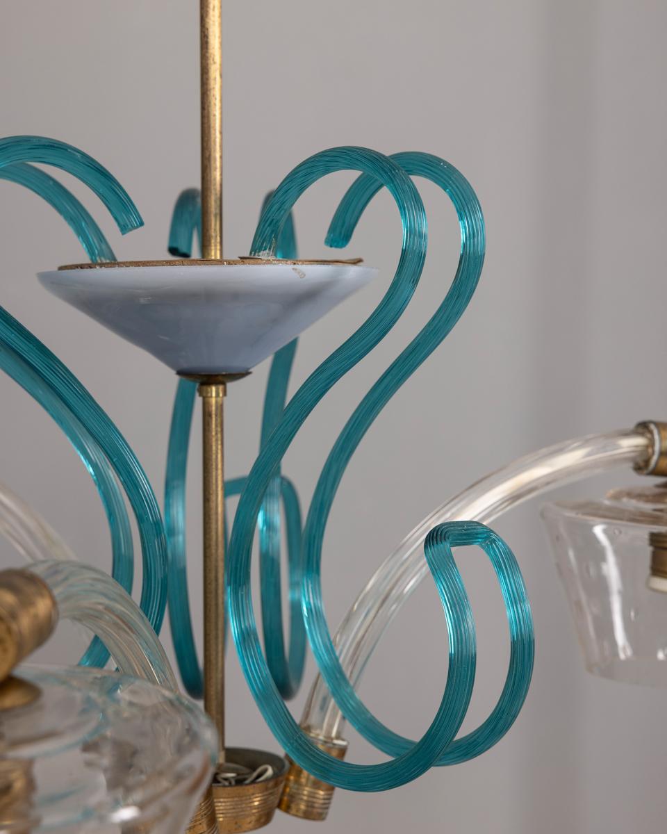 Brass and Murano glass chandelier vintage 1950s Italian design For Sale 6