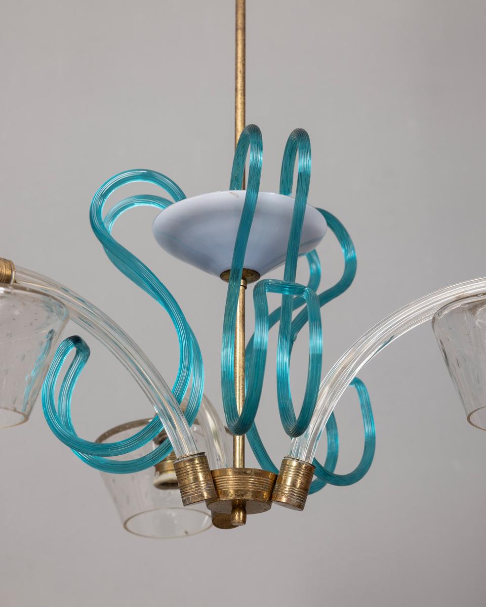 Brass and Murano glass chandelier vintage 1950s Italian design In Good Condition For Sale In None, IT