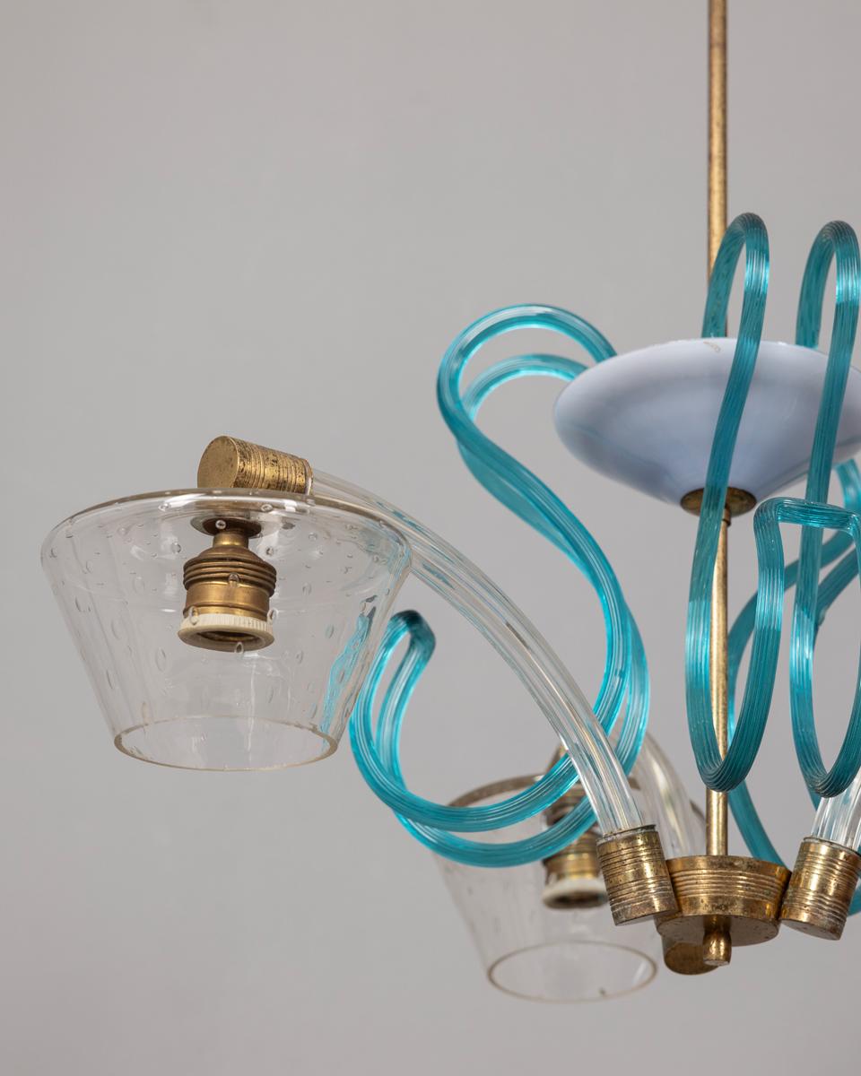 Mid-20th Century Brass and Murano glass chandelier vintage 1950s Italian design For Sale