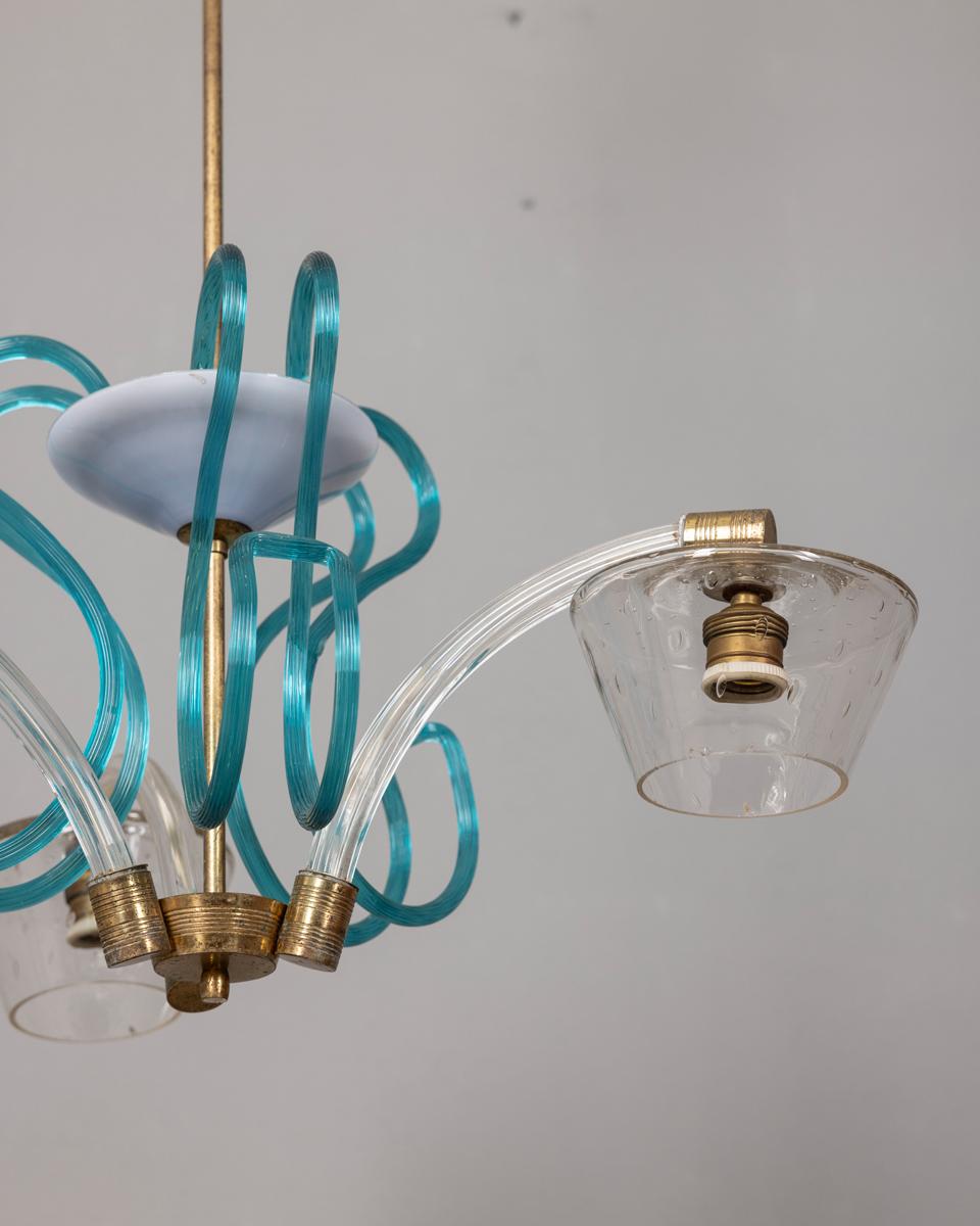 Brass and Murano glass chandelier vintage 1950s Italian design For Sale 1
