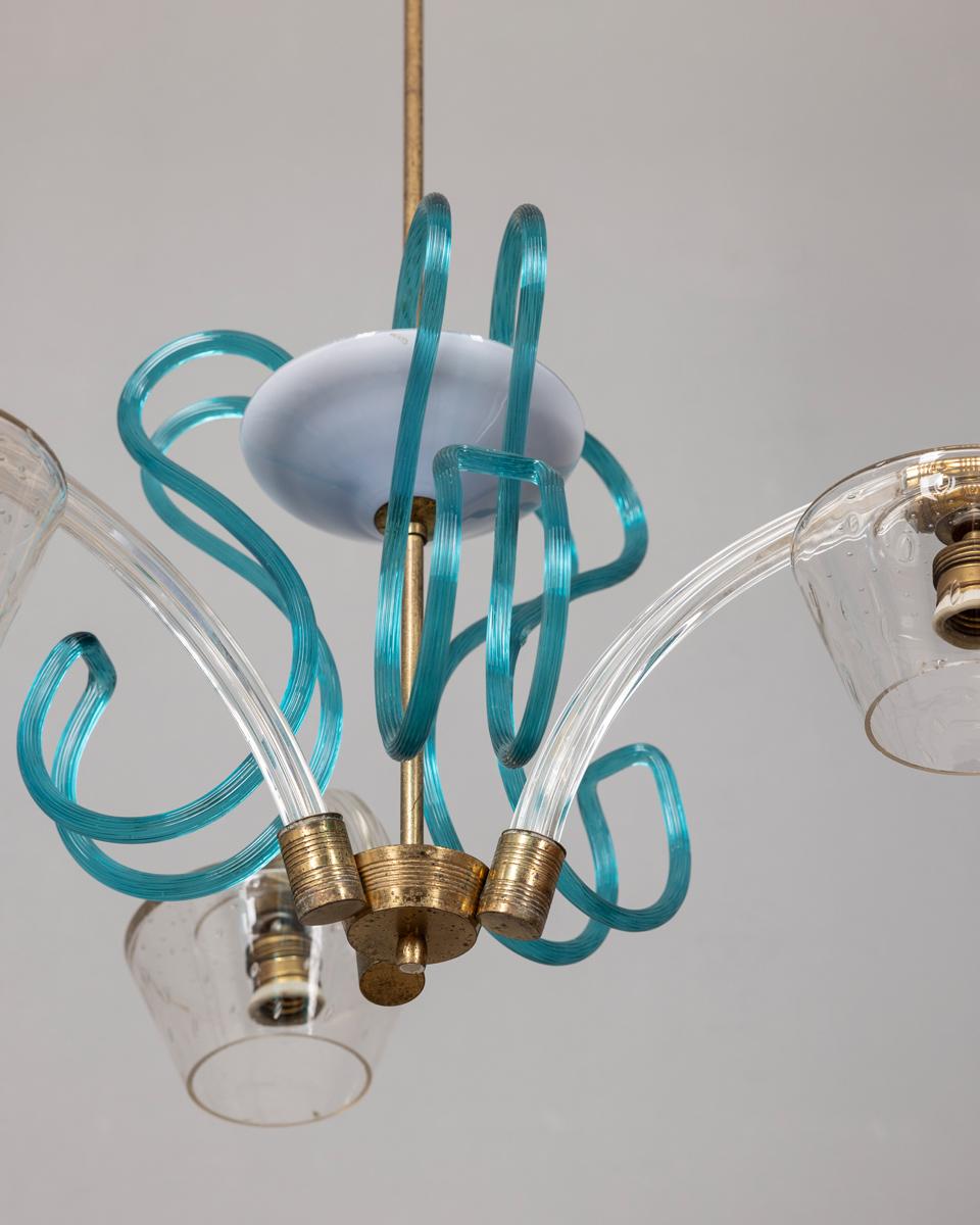 Brass and Murano glass chandelier vintage 1950s Italian design For Sale 2