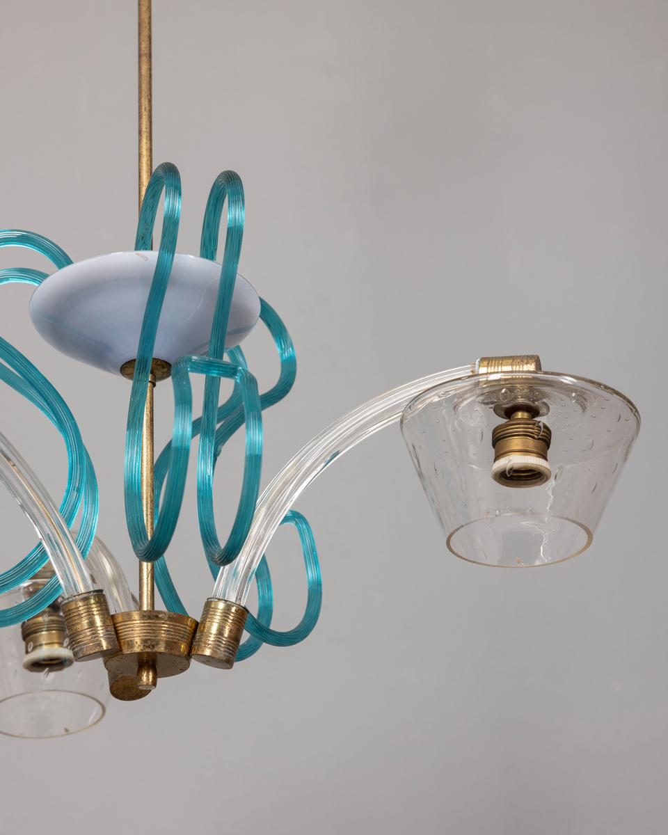 Brass and Murano glass chandelier vintage 1950s Italian design For Sale 4