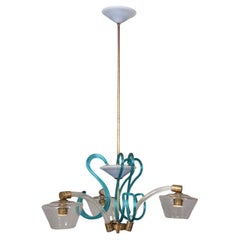 Brass and Murano glass chandelier vintage 1950s Italian design