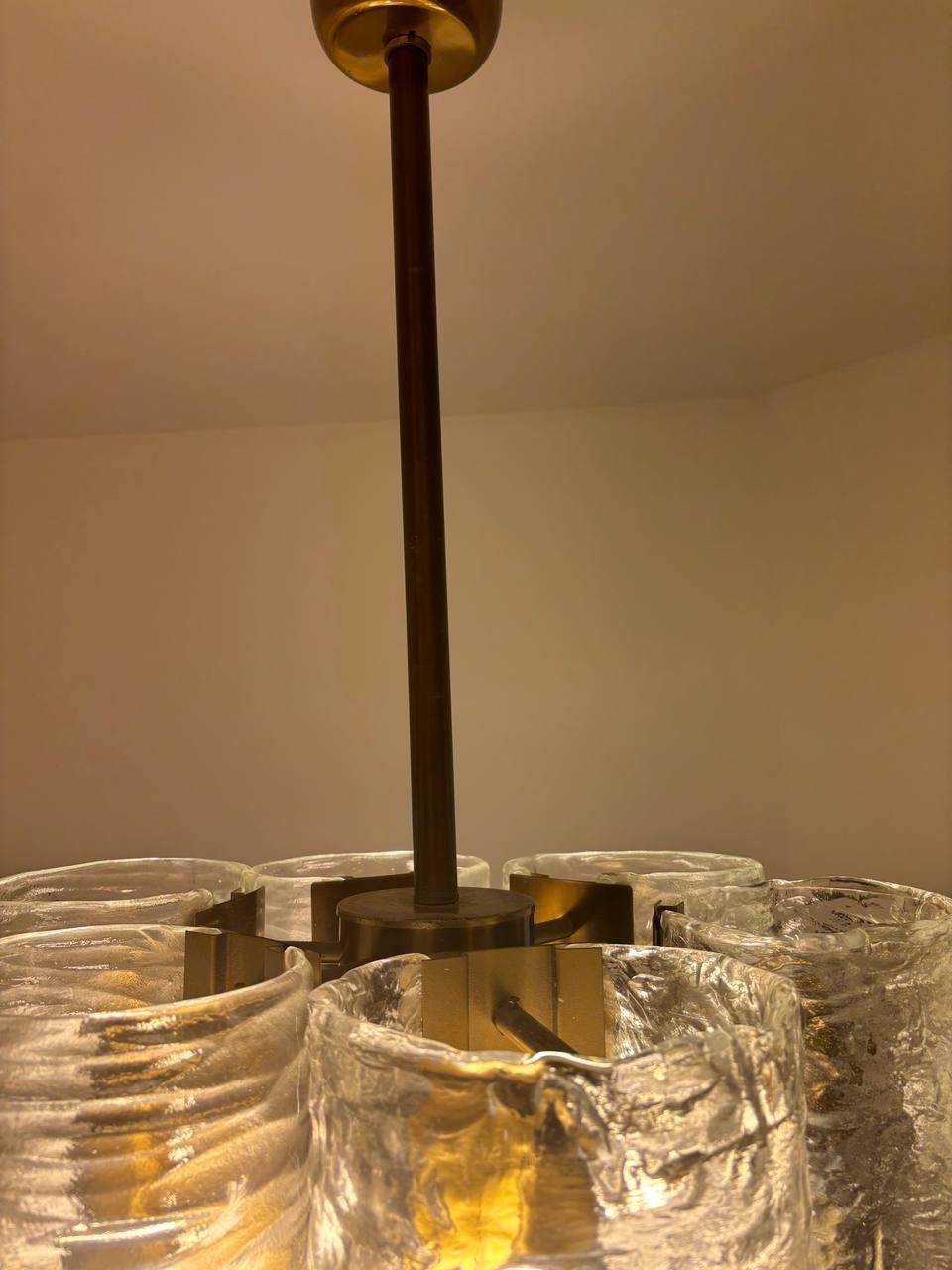 Brass Chandelier  in brass Murano glass Carlo Nason Pierre Cardin 1969 For Sale